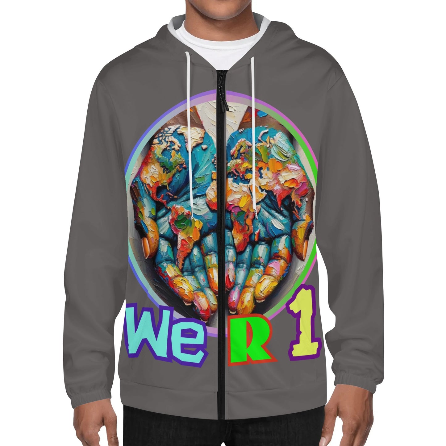 Mens Lightweight All Over Print Zip Hoodie "One Love"