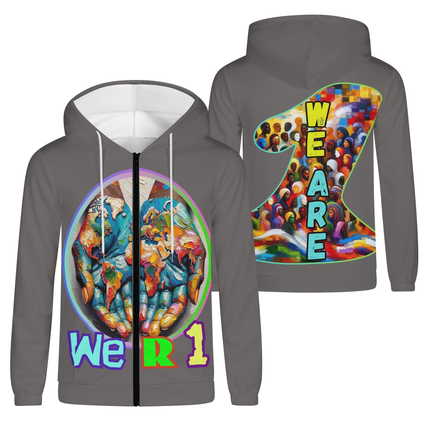 Mens Lightweight All Over Print Zip Hoodie "One Love"