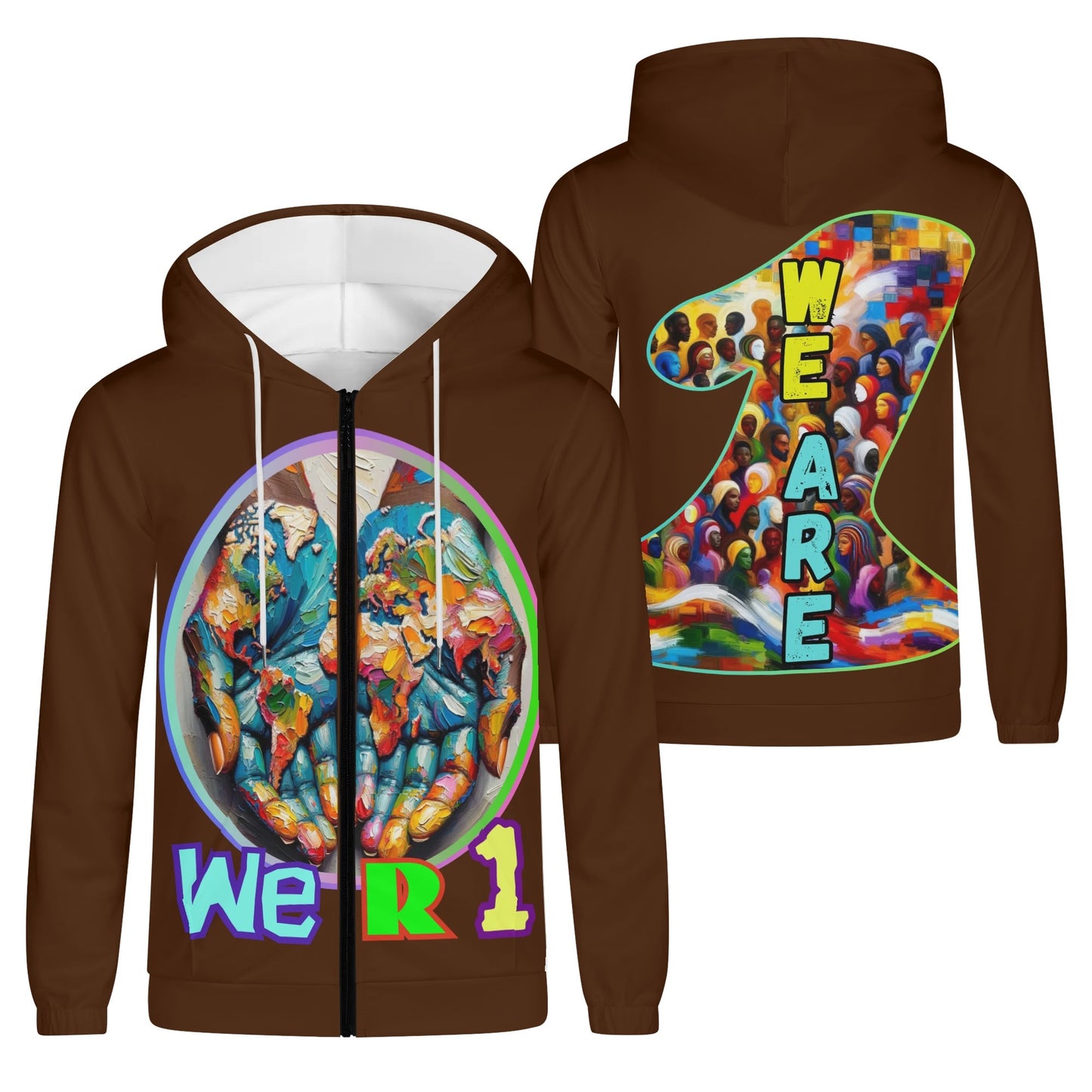 Mens Lightweight All Over Print Zip Hoodie "One Love"