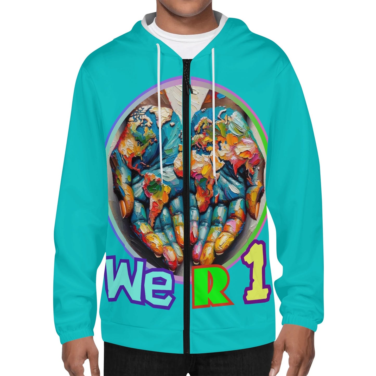 Mens Lightweight All Over Print Zip Hoodie "One Love"