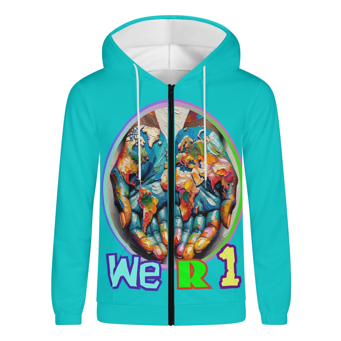 Mens Lightweight All Over Print Zip Hoodie "One Love"