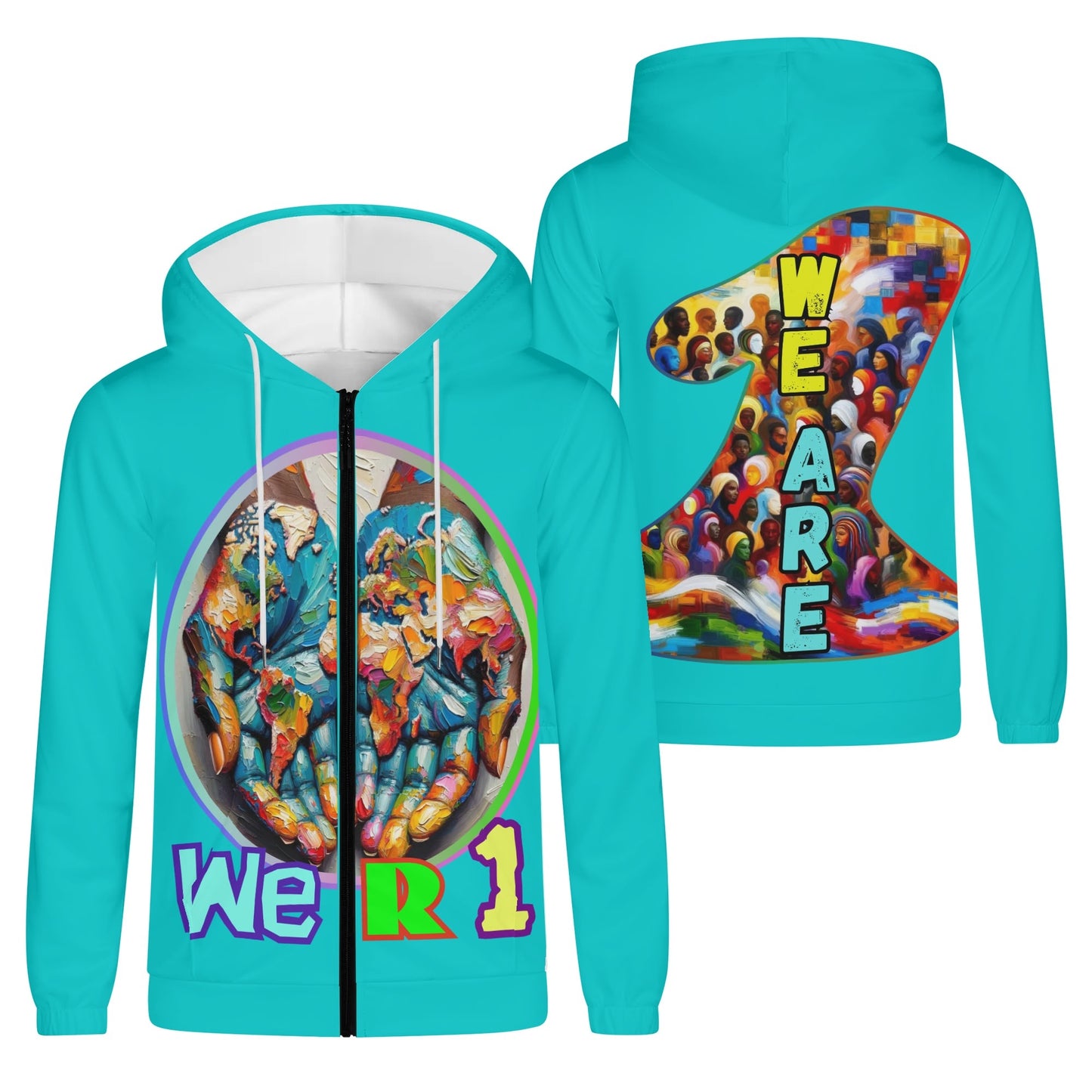 Mens Lightweight All Over Print Zip Hoodie "One Love"