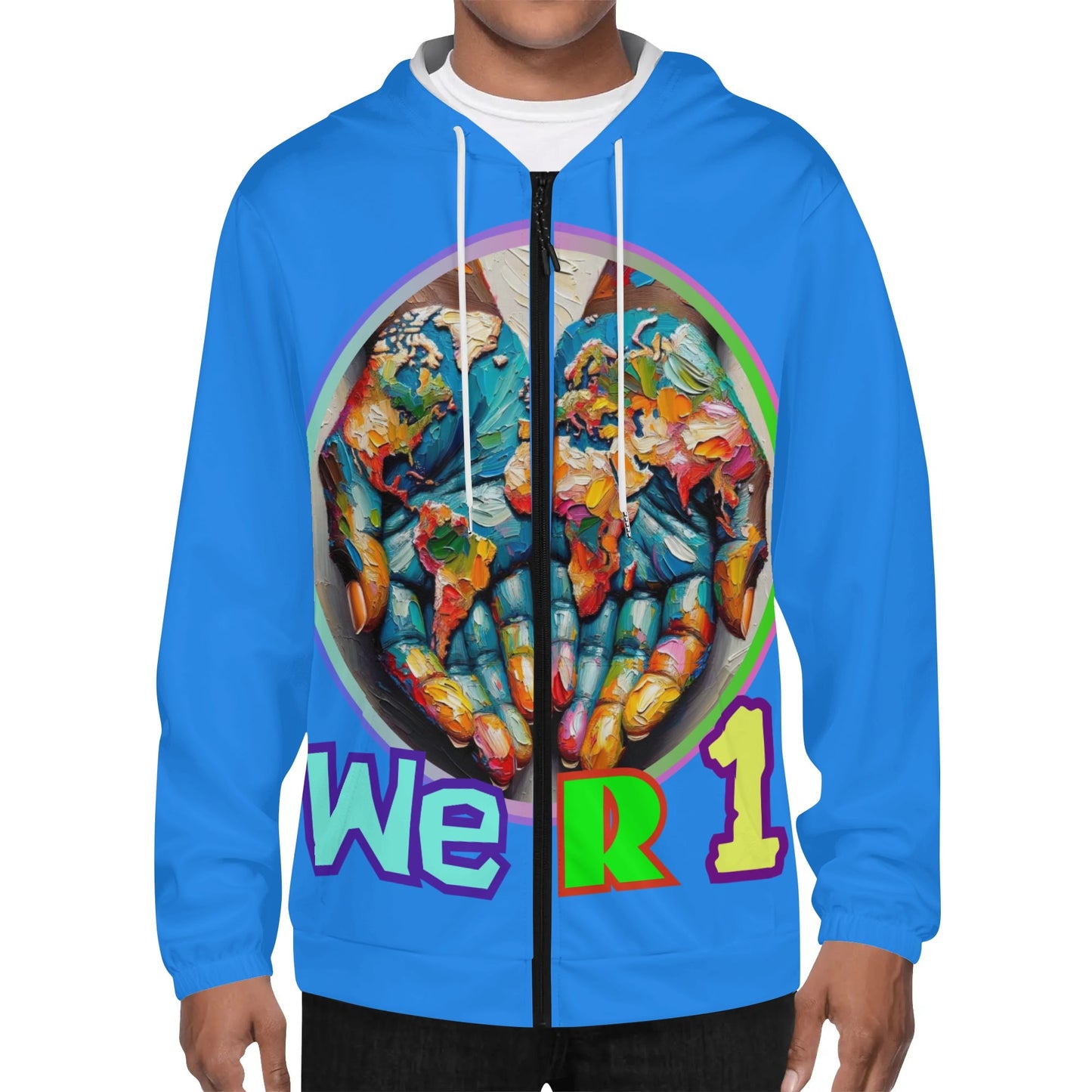 Mens Lightweight All Over Print Zip Hoodie "One Love"