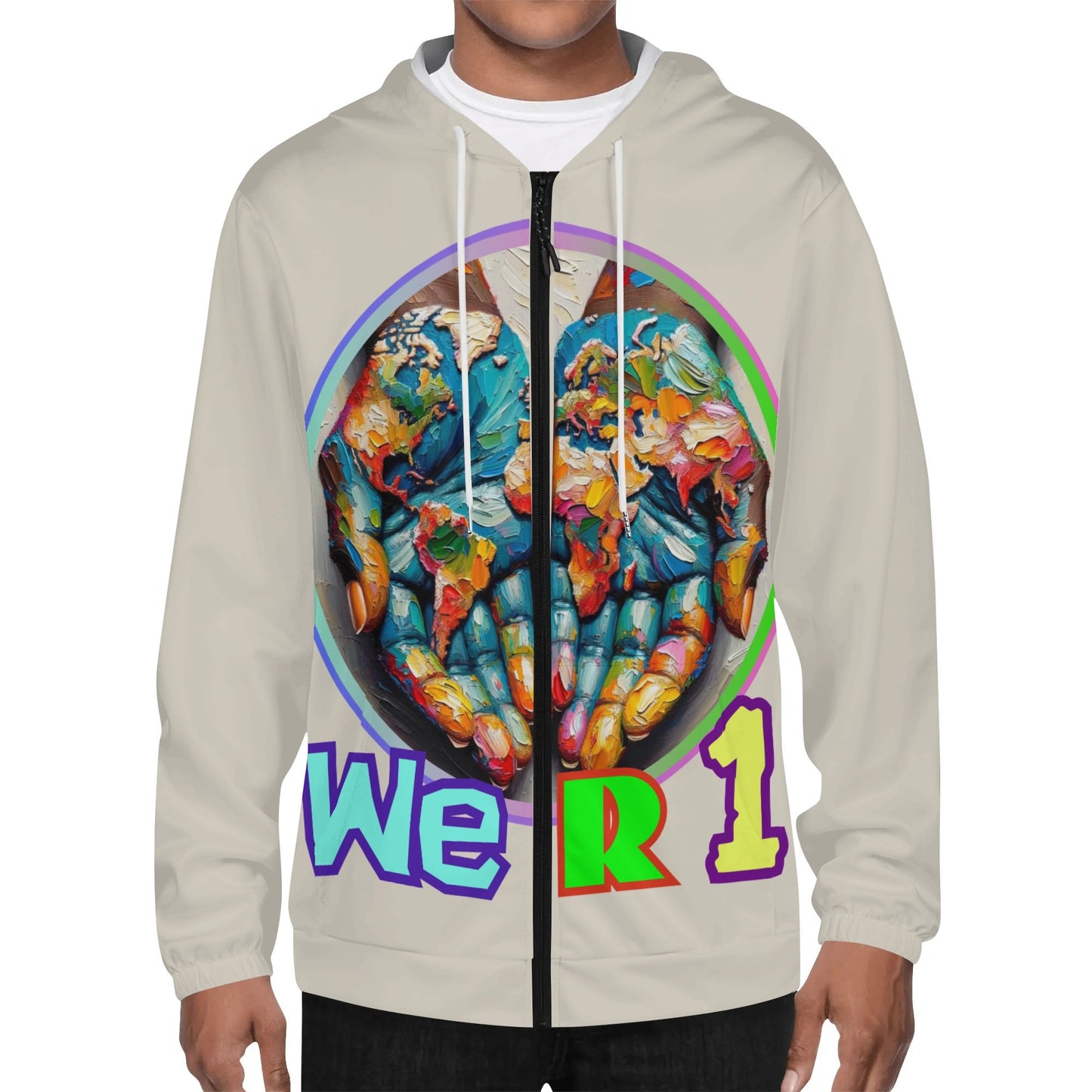 Mens Lightweight All Over Print Zip Hoodie "One Love"