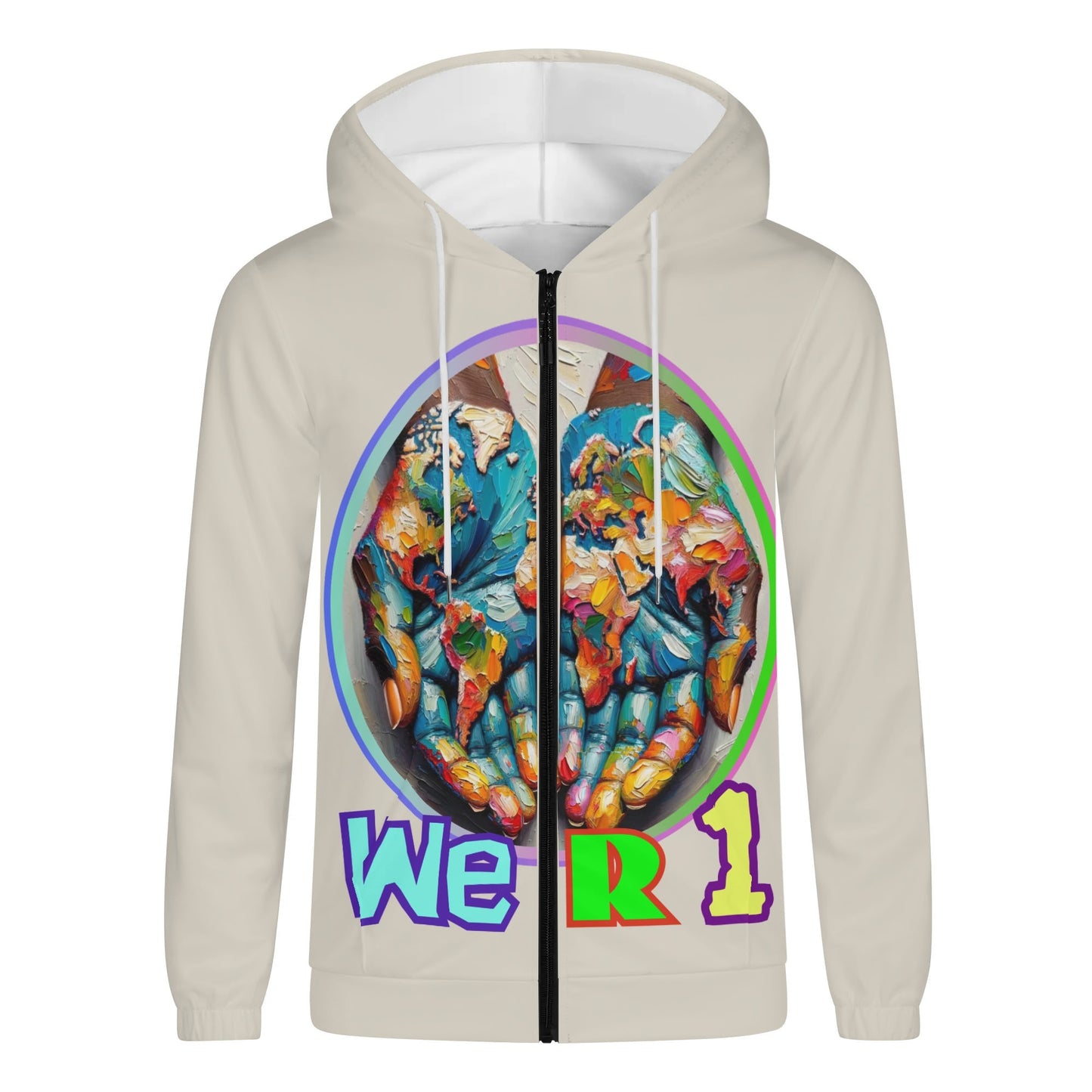 Mens Lightweight All Over Print Zip Hoodie "One Love"