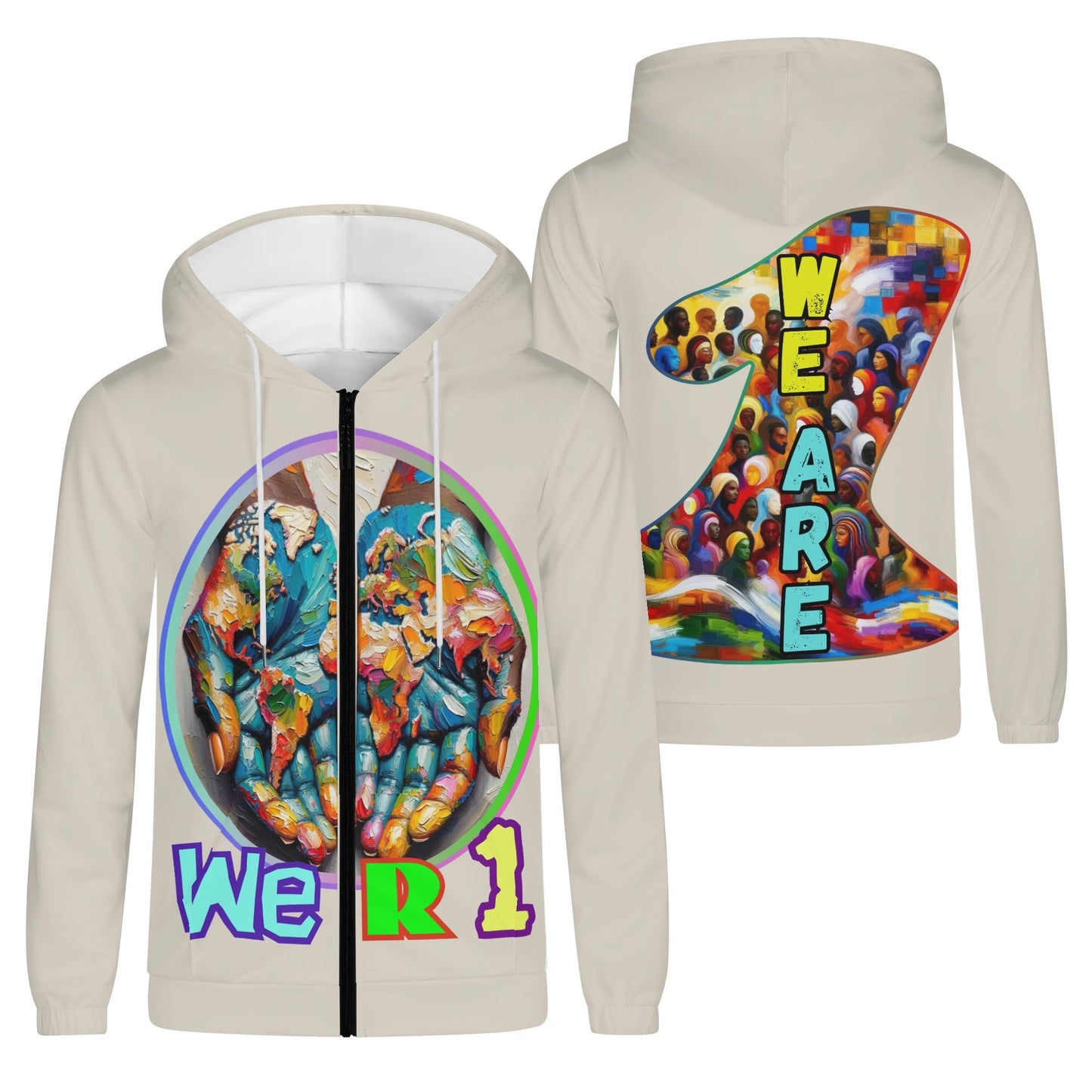 Mens Lightweight All Over Print Zip Hoodie "One Love"