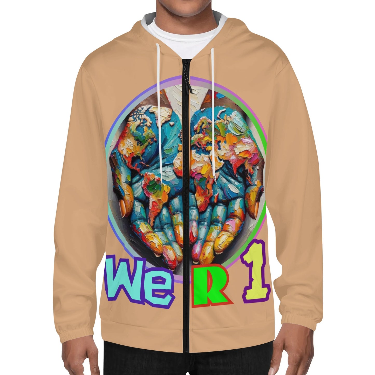 Mens Lightweight All Over Print Zip Hoodie "One Love"