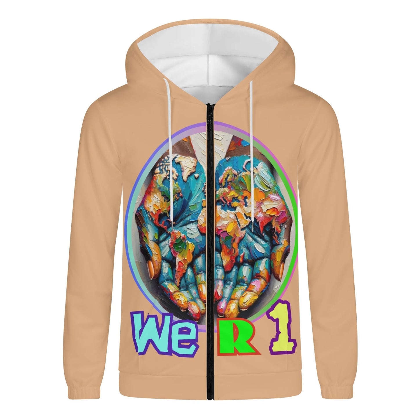 Mens Lightweight All Over Print Zip Hoodie "One Love"