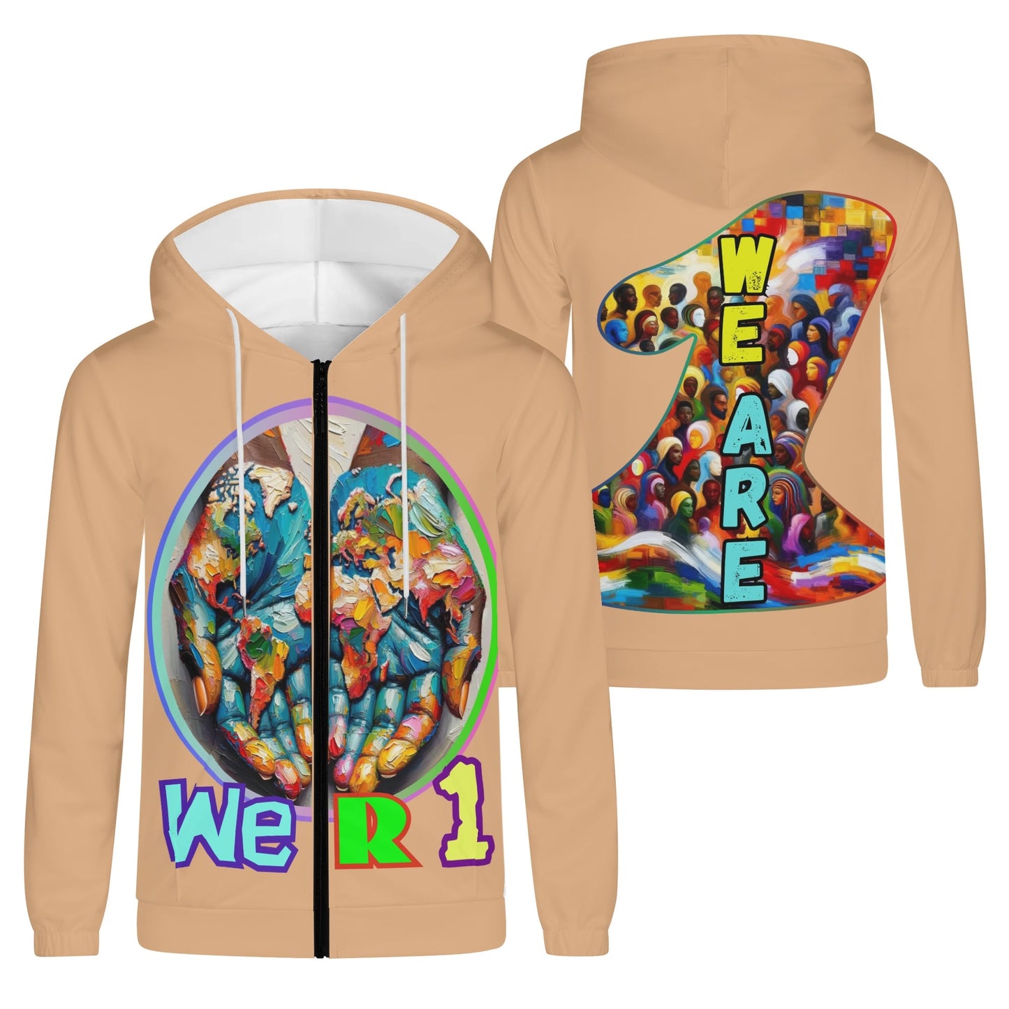 Mens Lightweight All Over Print Zip Hoodie "One Love"