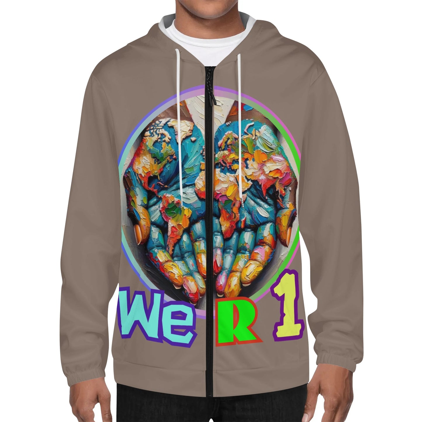 Mens Lightweight All Over Print Zip Hoodie "One Love"