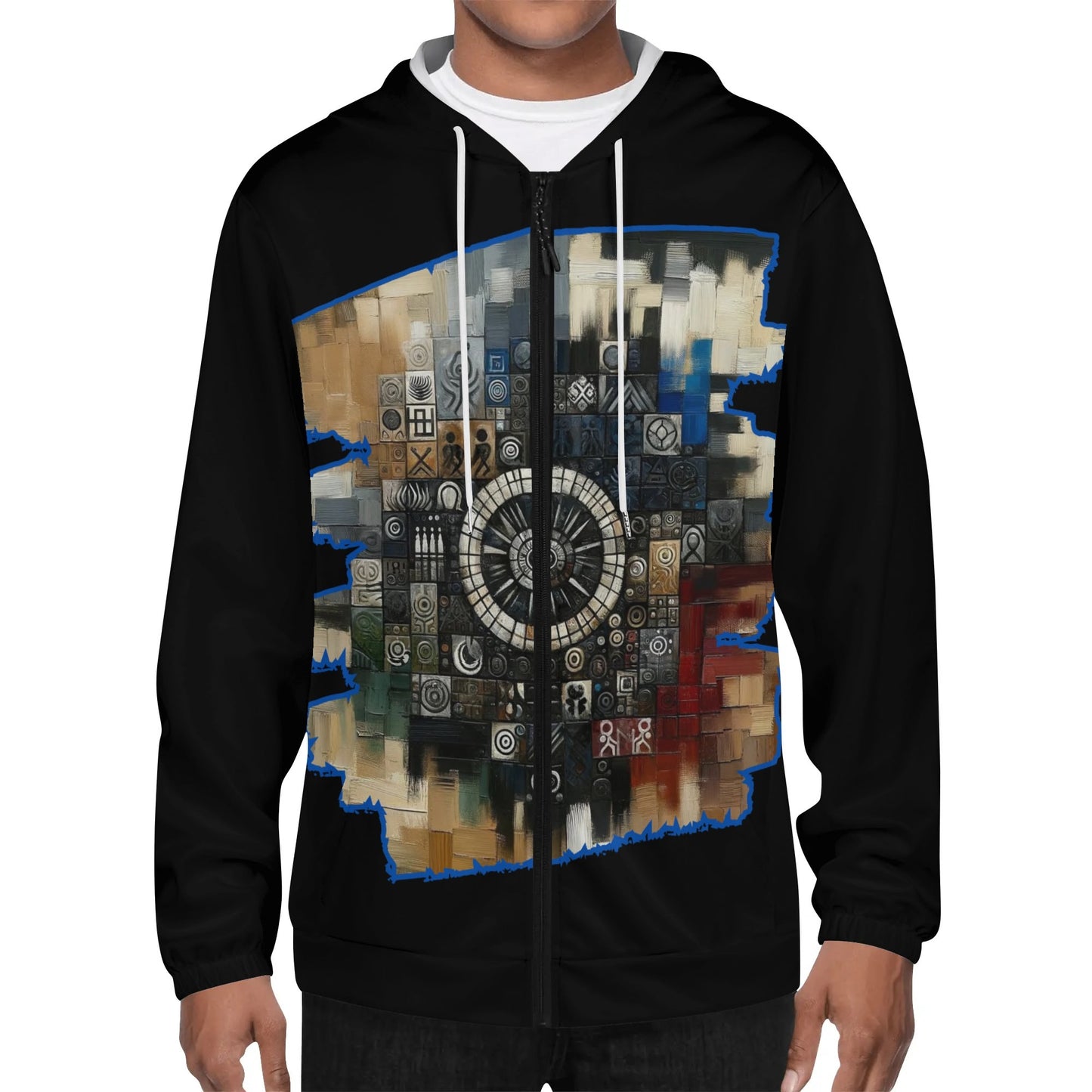 Mens Lightweight All Over Print Zip Hoodie "African Abstract Print"