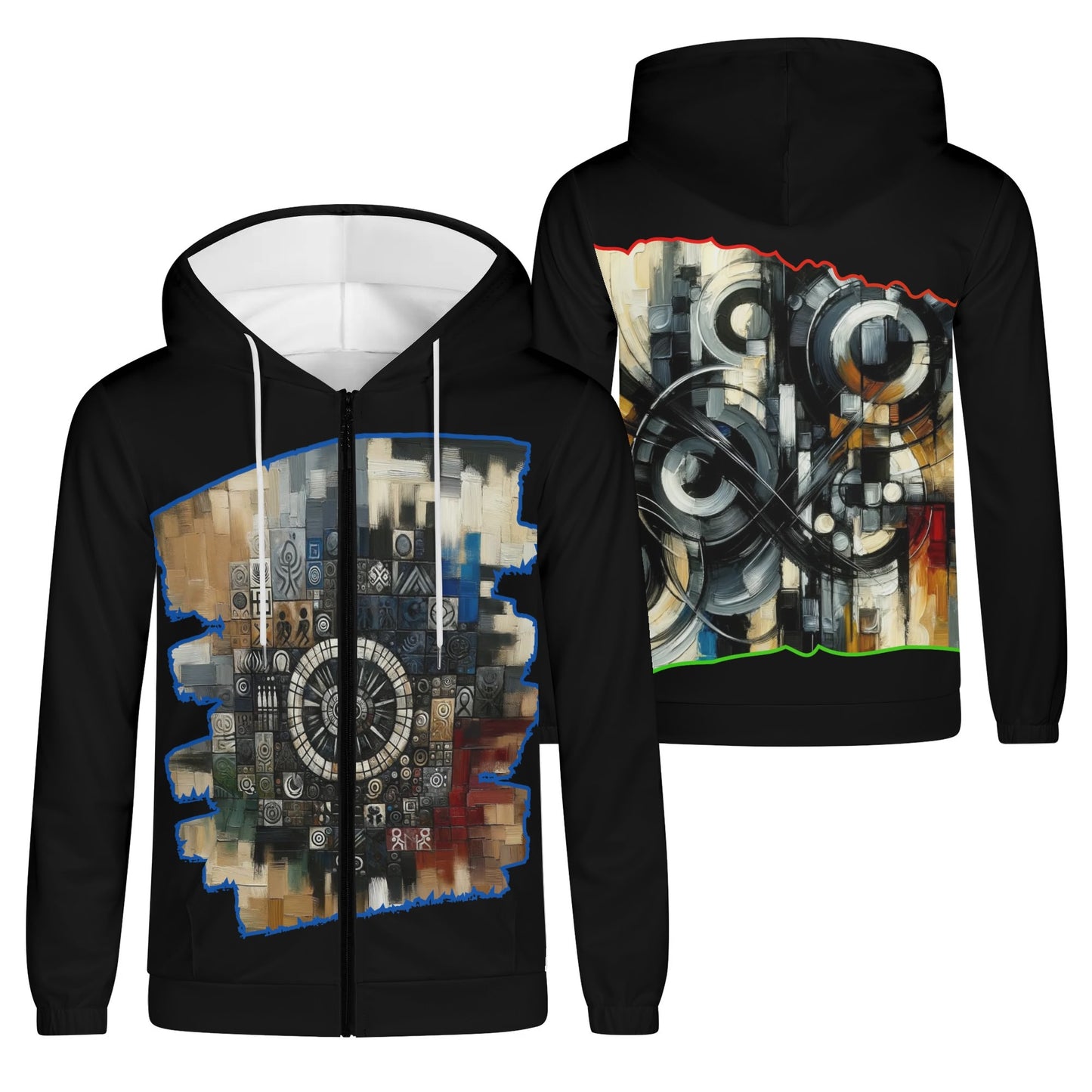 Mens Lightweight All Over Print Zip Hoodie "African Abstract Print"