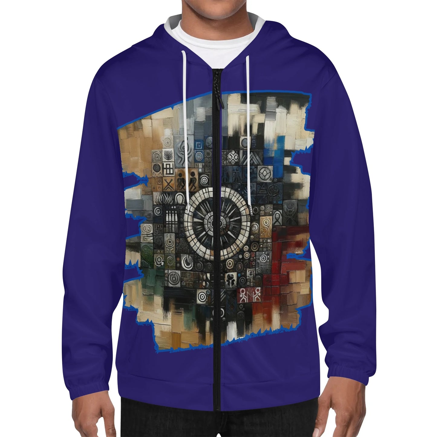 Mens Lightweight All Over Print Zip Hoodie "African Abstract Print"