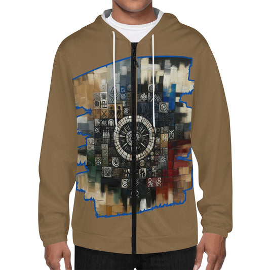 Mens Lightweight All Over Print Zip Hoodie "African Abstract Print"