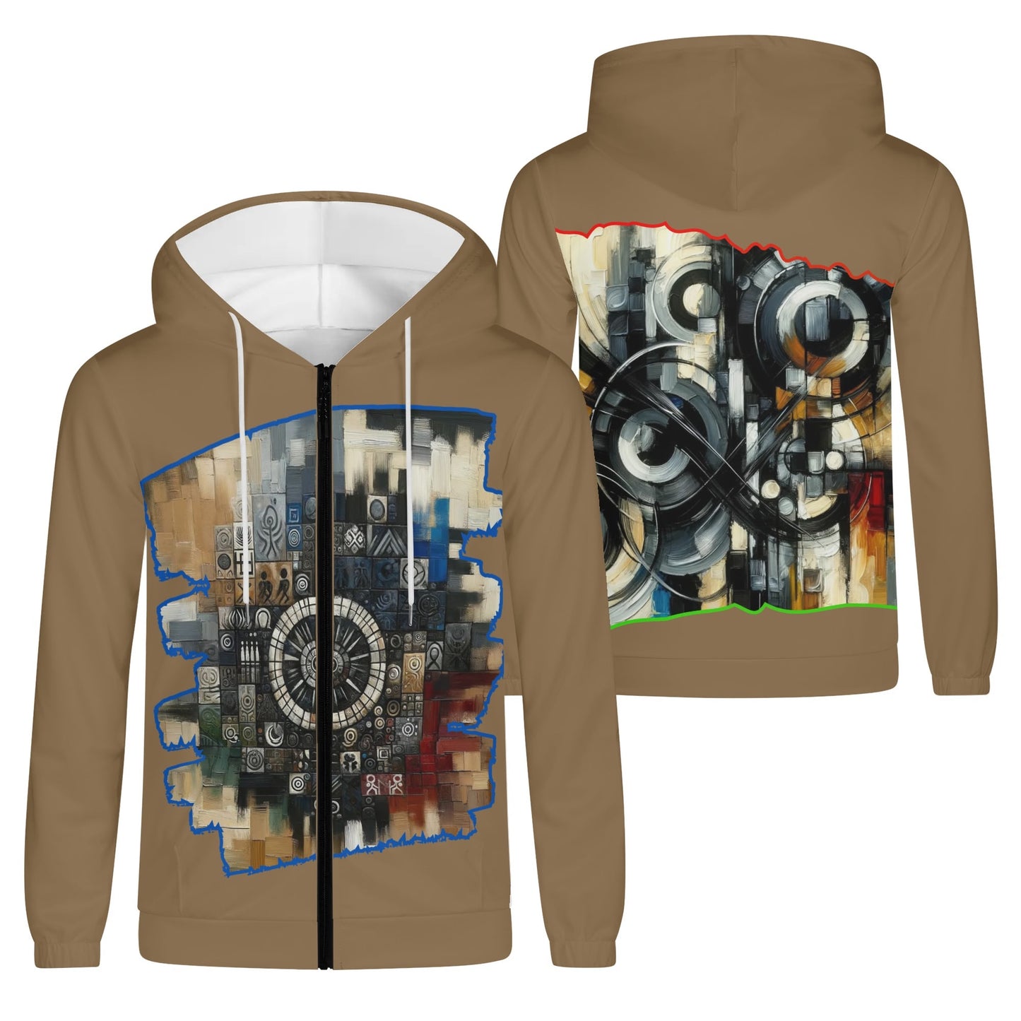 Mens Lightweight All Over Print Zip Hoodie "African Abstract Print"