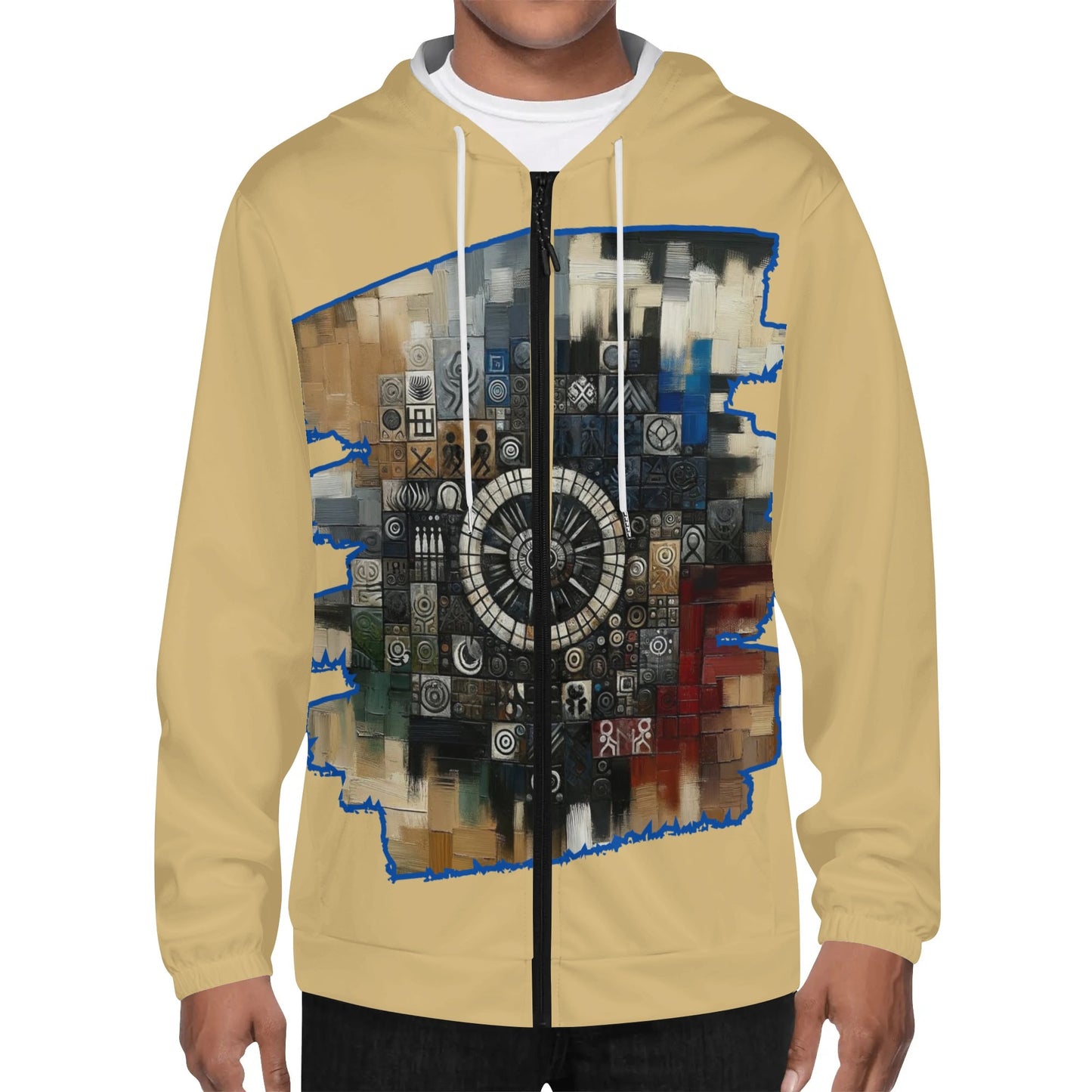 Mens Lightweight All Over Print Zip Hoodie "African Abstract Print"