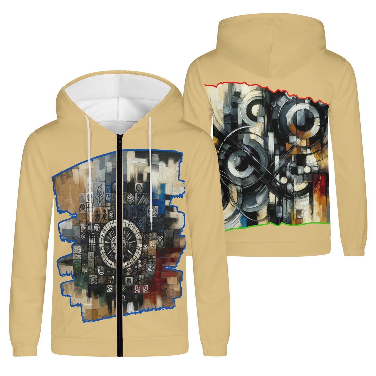 Mens Lightweight All Over Print Zip Hoodie "African Abstract Print"