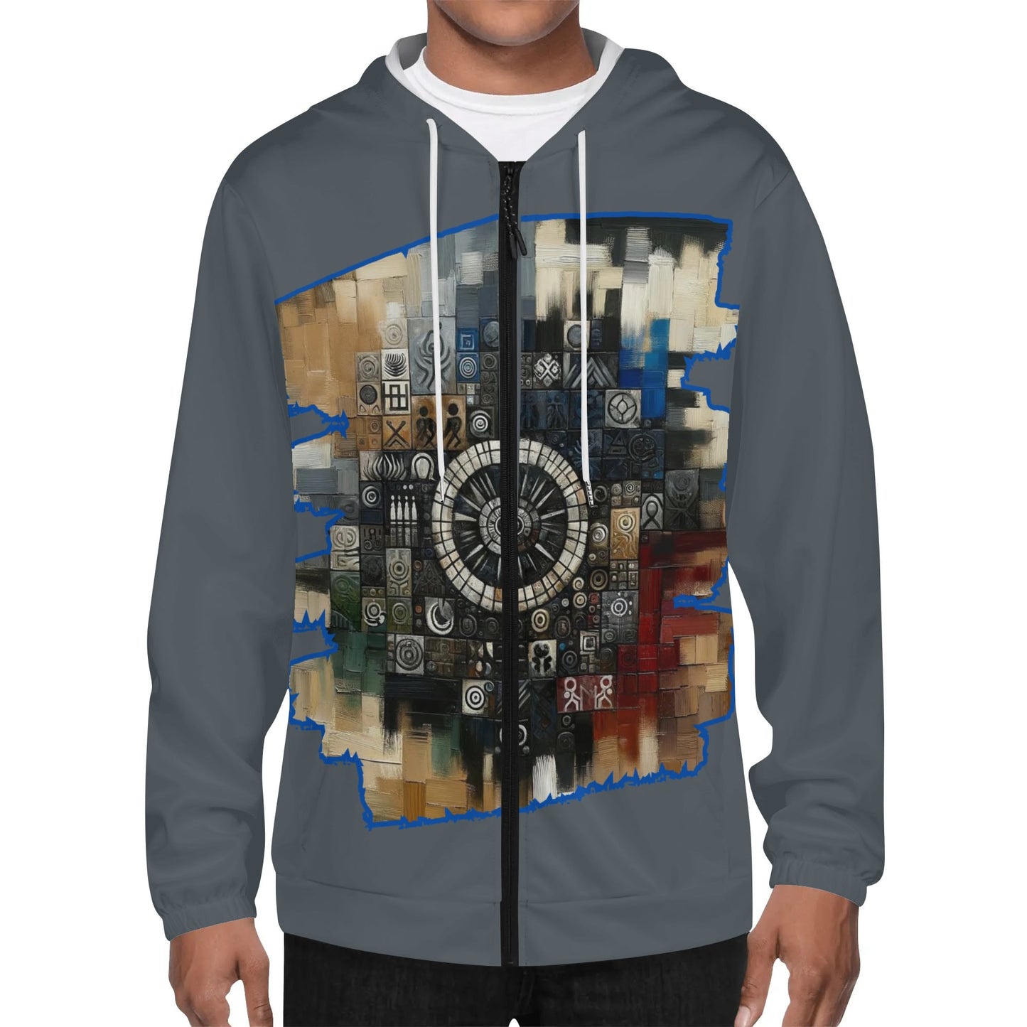 Mens Lightweight All Over Print Zip Hoodie "African Abstract Print"