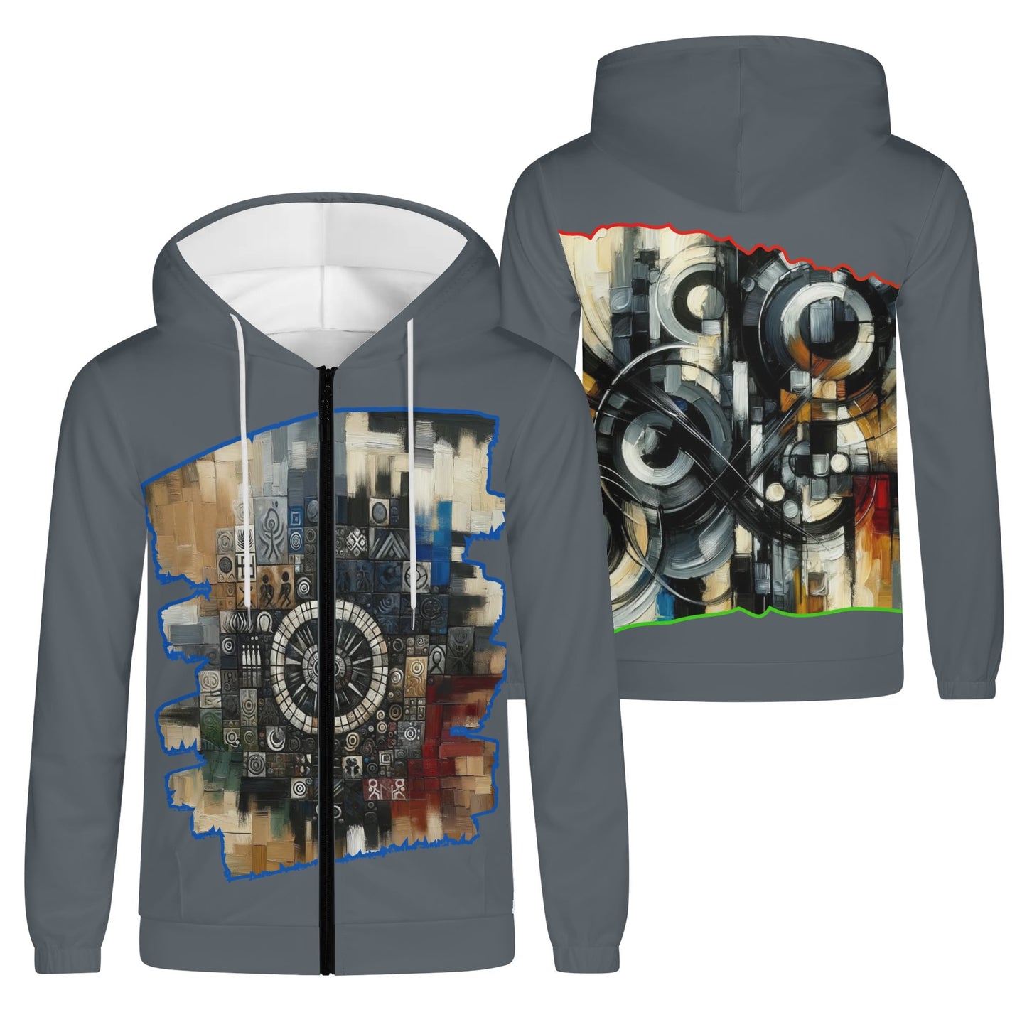 Mens Lightweight All Over Print Zip Hoodie "African Abstract Print"