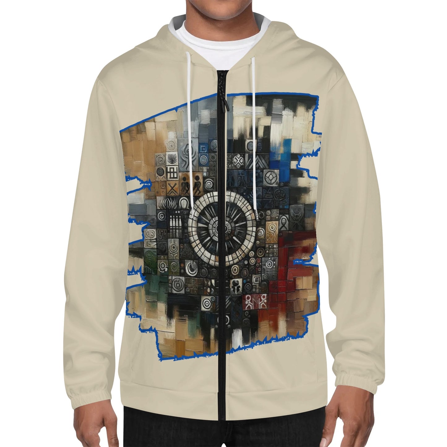 Mens Lightweight All Over Print Zip Hoodie "African Abstract Print"