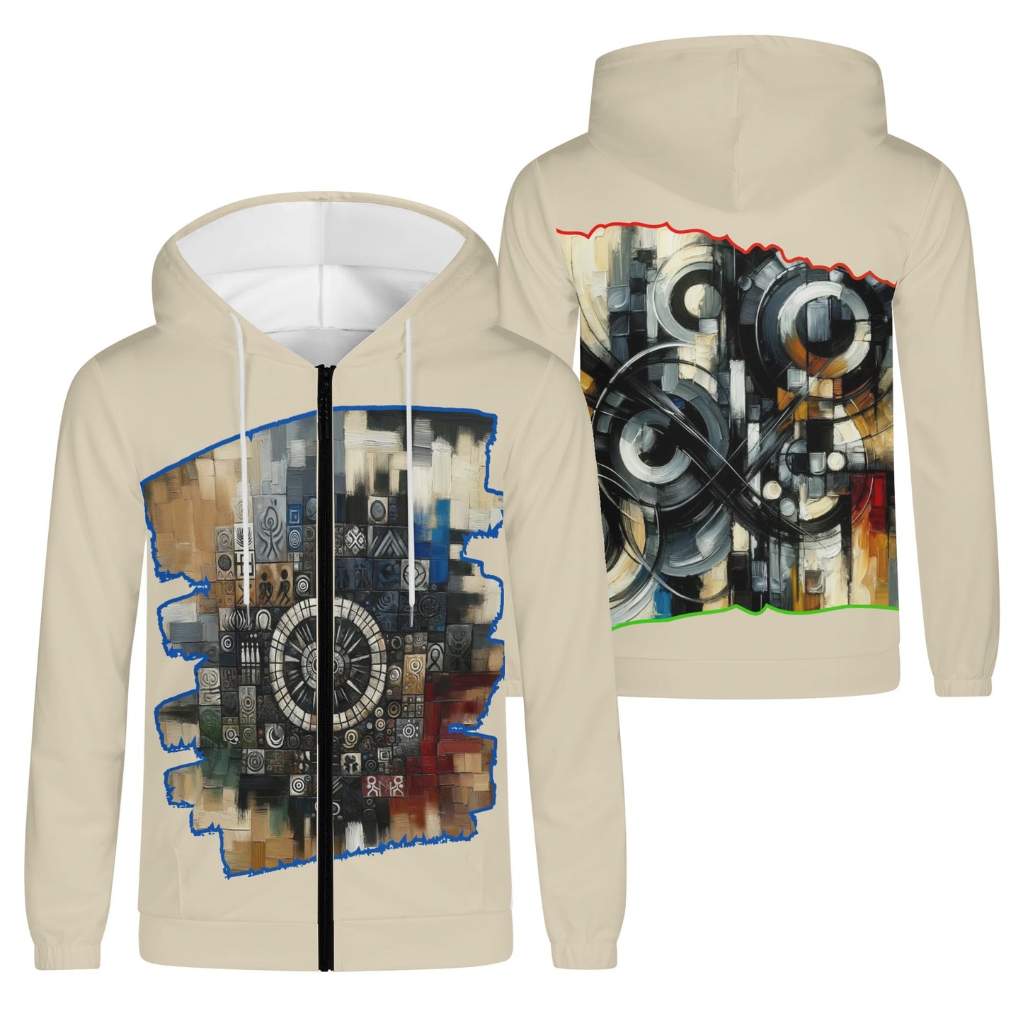 Mens Lightweight All Over Print Zip Hoodie "African Abstract Print"