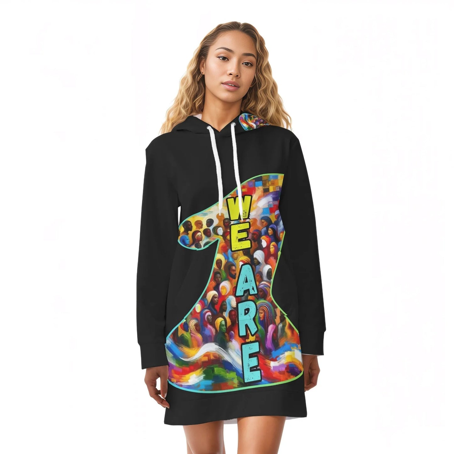 Womens All Over Print Warm Velvets Pullover Hoodie Dress