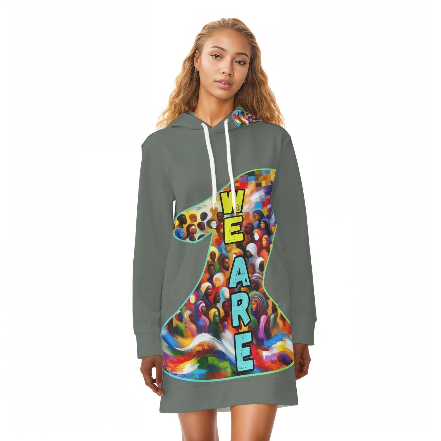 Womens All Over Print Warm Velvets Pullover Hoodie Dress