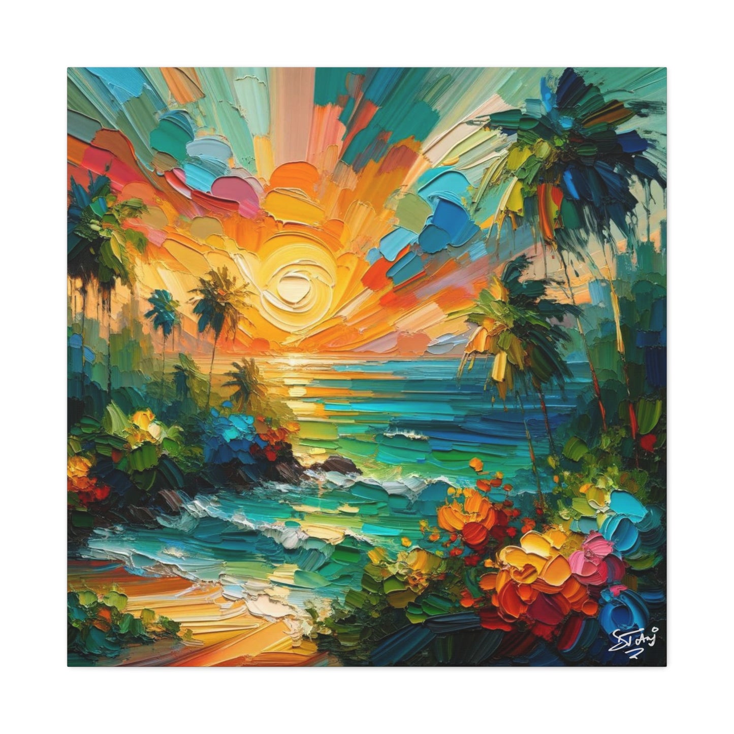 Art Print of Caribbean Sunset Scene, West Indian Art, Canvas Gallery Wraps