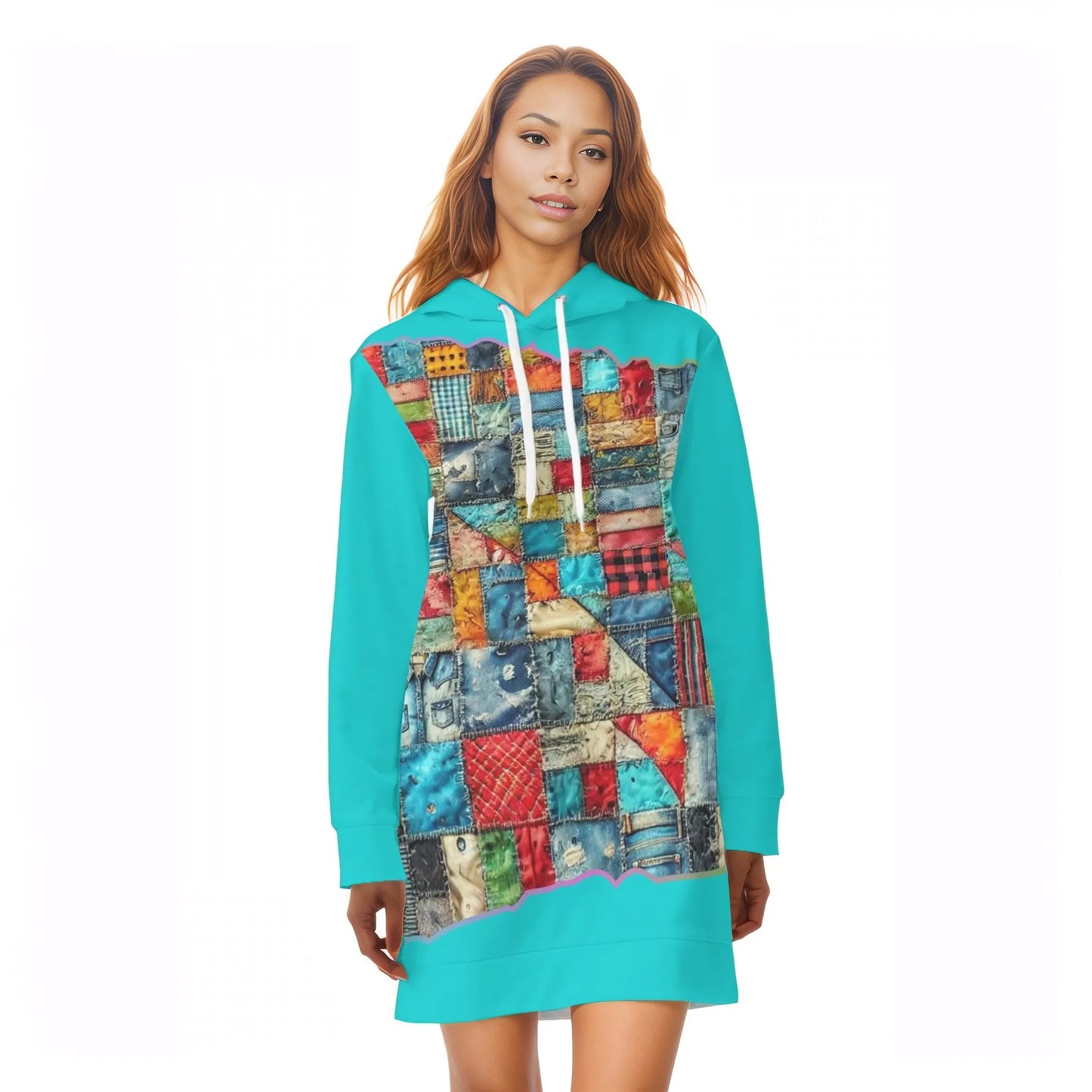 Womens Warm Velvet Pullover Hoodie Dress Patchwork Print