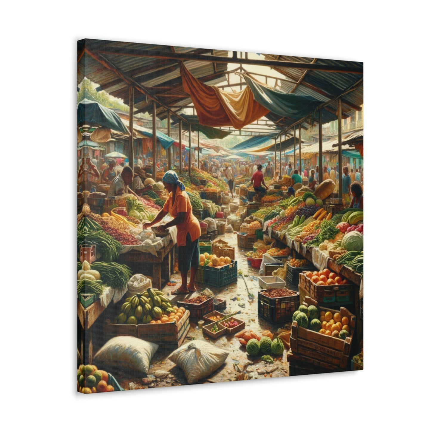 Art Print#3, "Selling at the Market", Market Scene in Trinidad, Caribbean, Oil Finish, West Indian Art, Canvas Gallery Wraps