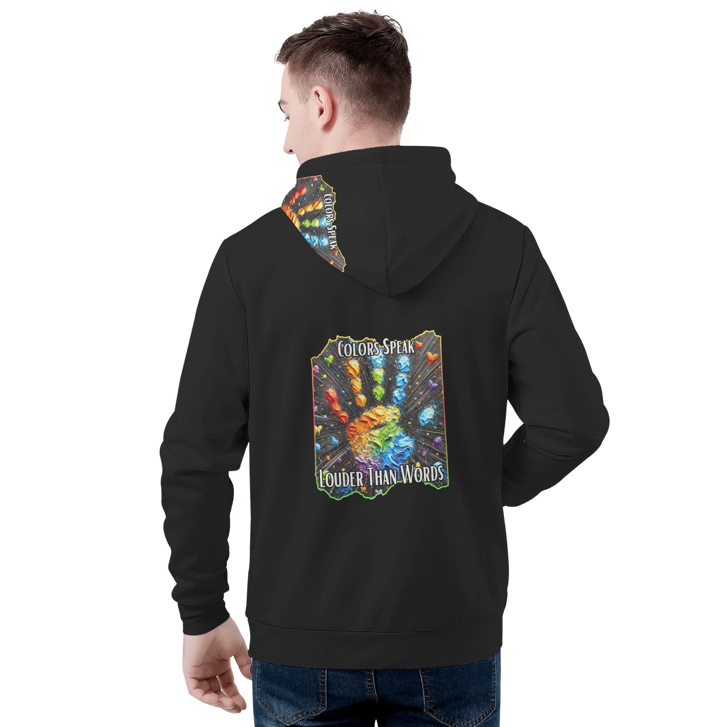 Mens All Over Print Warm Velvet Lined Hoodie Colors Speak...