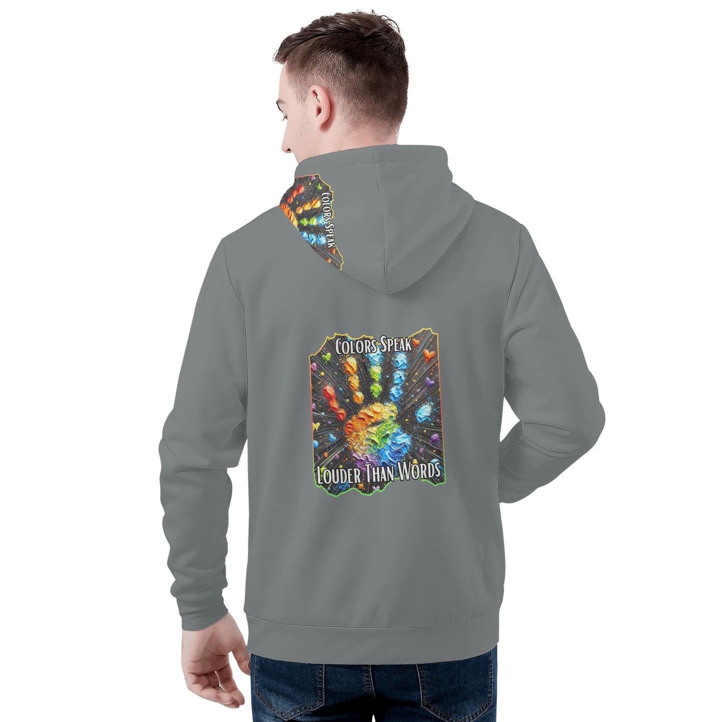 Mens All Over Print Warm Velvet Lined Hoodie Colors Speak...