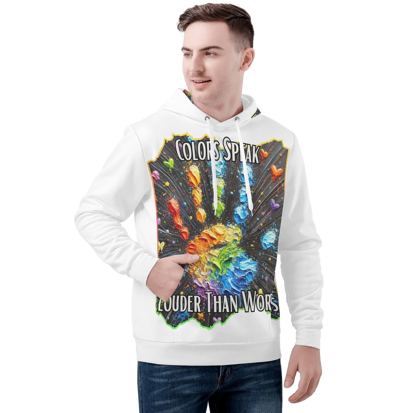 Mens All Over Print Warm Velvet Lined Hoodie Colors Speak...