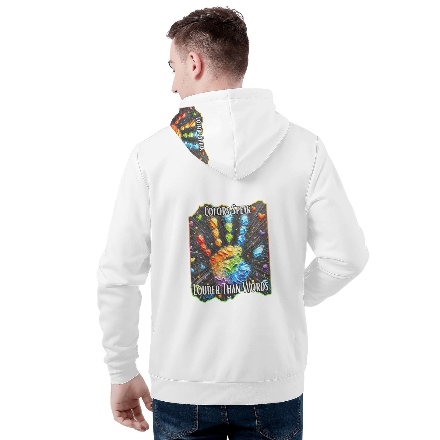 Mens All Over Print Warm Velvet Lined Hoodie Colors Speak...