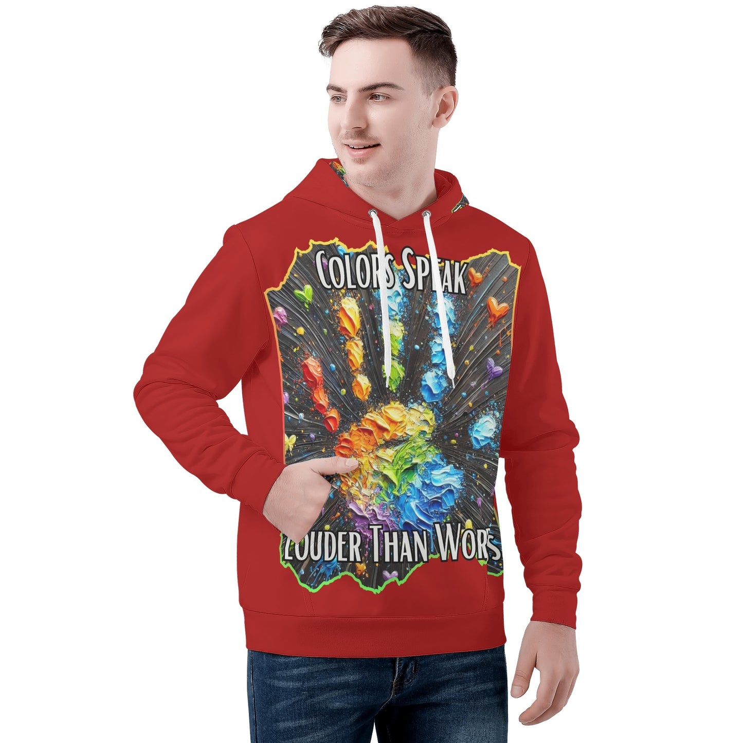 Mens All Over Print Warm Velvet Lined Hoodie Colors Speak...