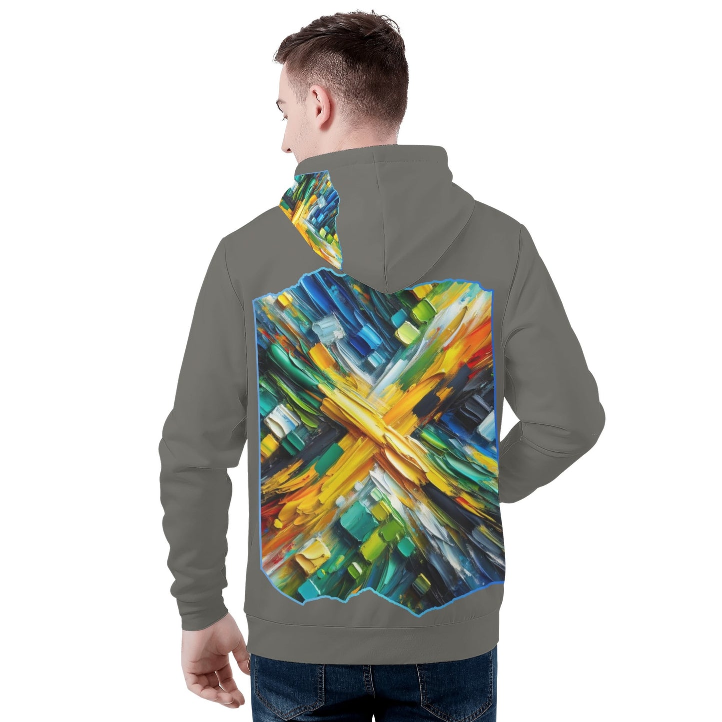 Mens All Over Print Warm Velvet Lined Hoodie Jamaica