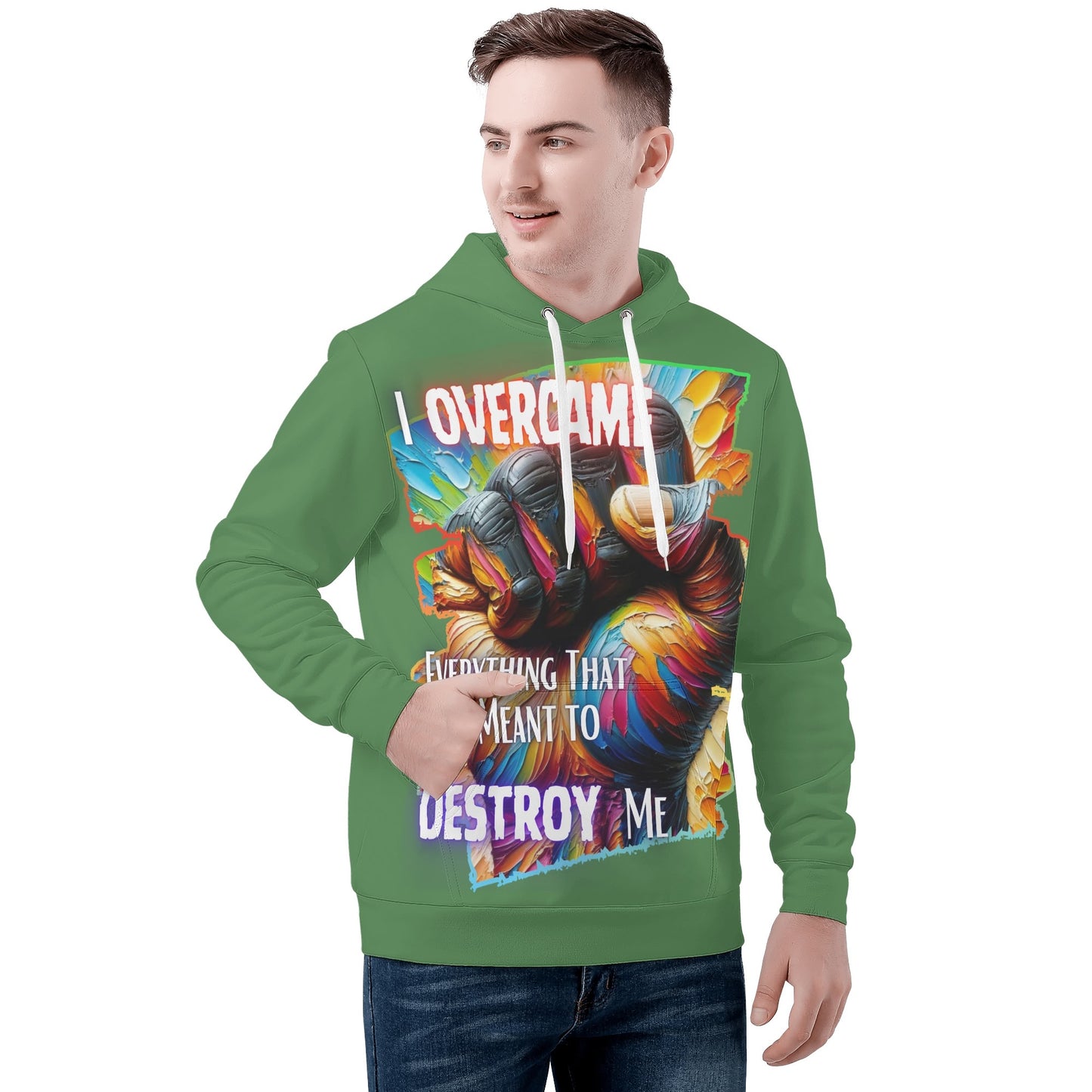 Mens All Over Print Warm Velvet Lined Hoodie I Overcame Everything That was Meant to Destroy Me