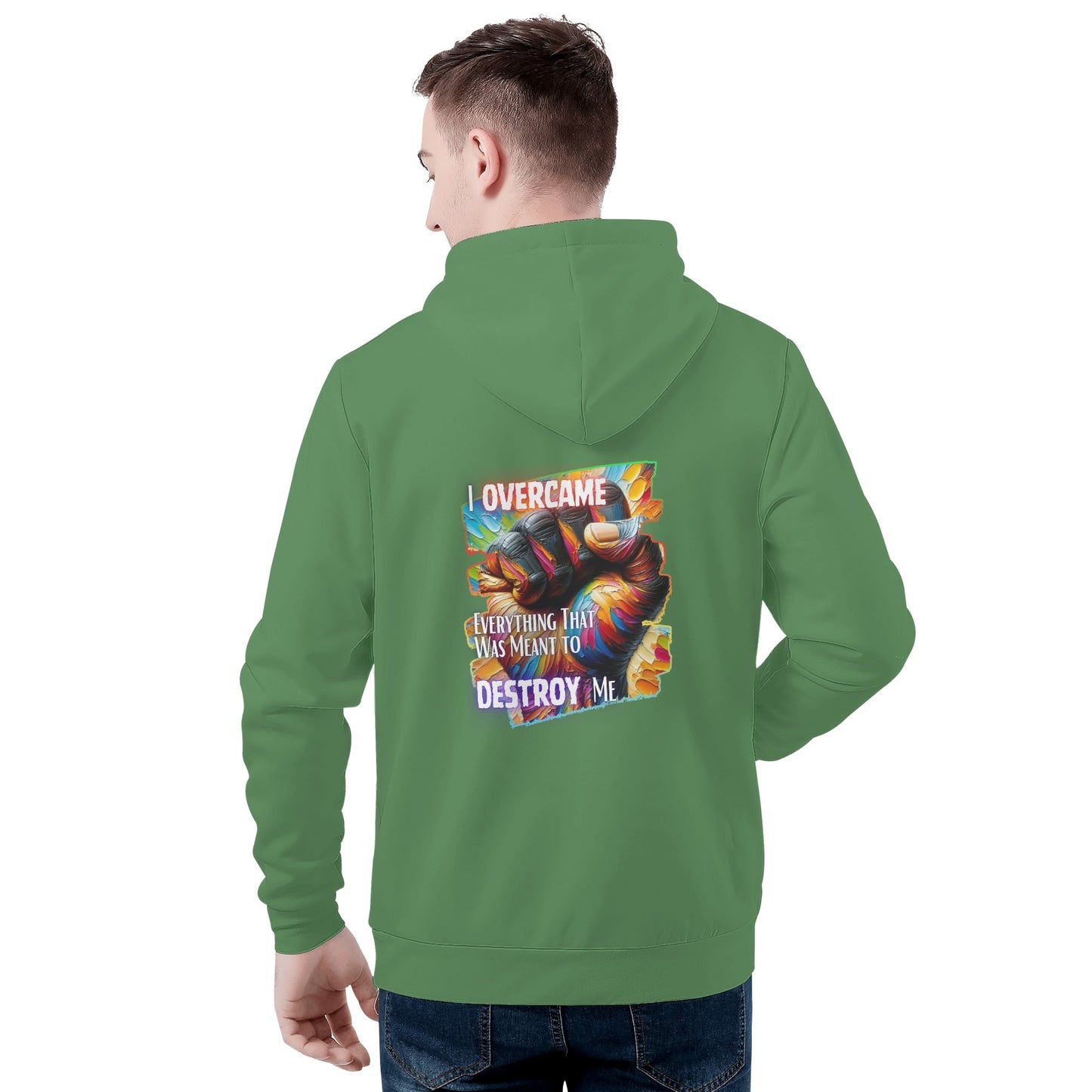 Mens All Over Print Warm Velvet Lined Hoodie I Overcame Everything That was Meant to Destroy Me