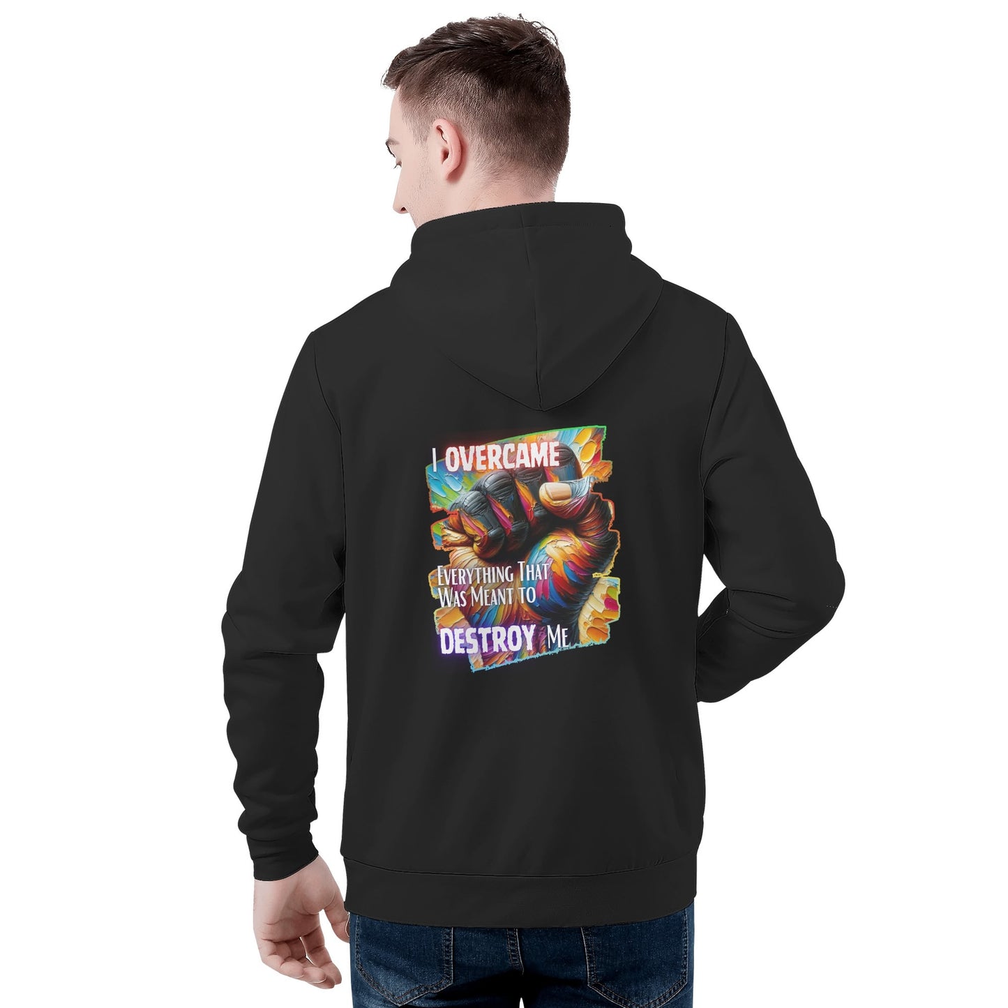 Mens All Over Print Warm Velvet Lined Hoodie I Overcame Everything That was Meant to Destroy Me