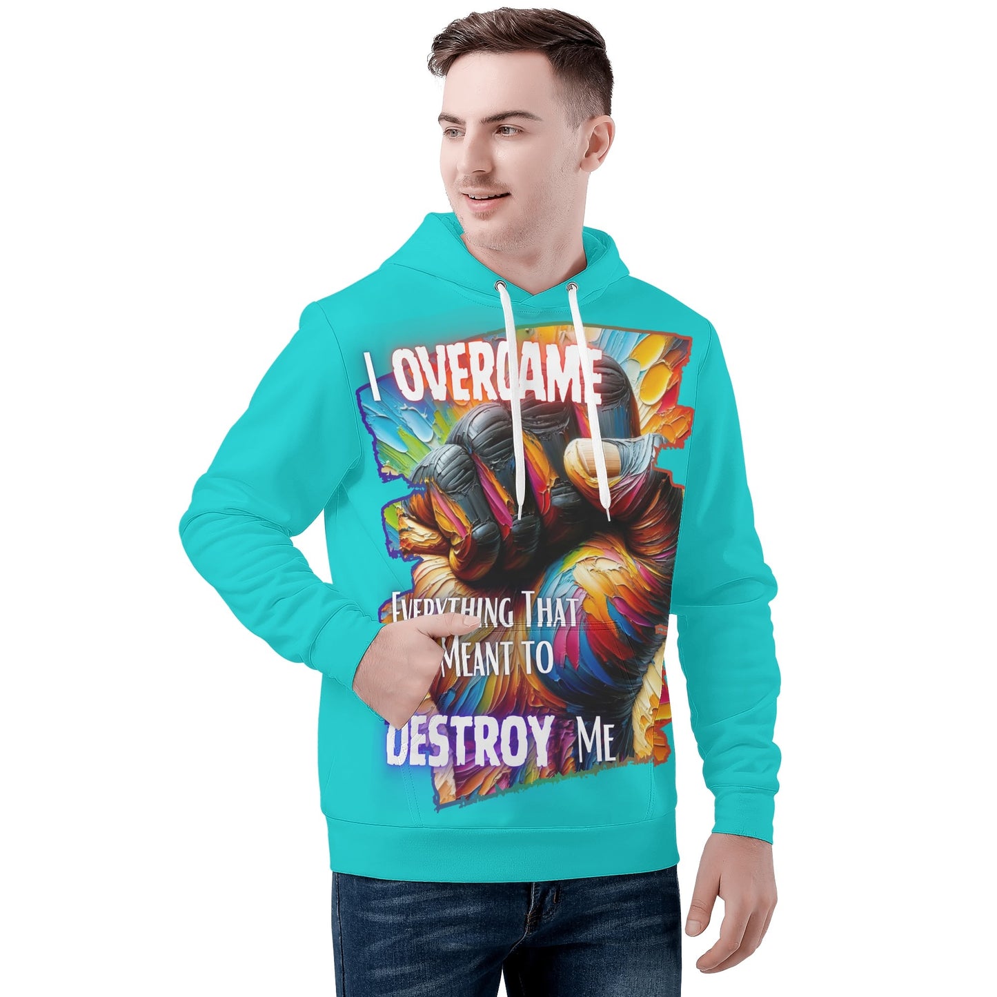 Mens All Over Print Warm Velvet Lined Hoodie I Overcame Everything That was Meant to Destroy Me