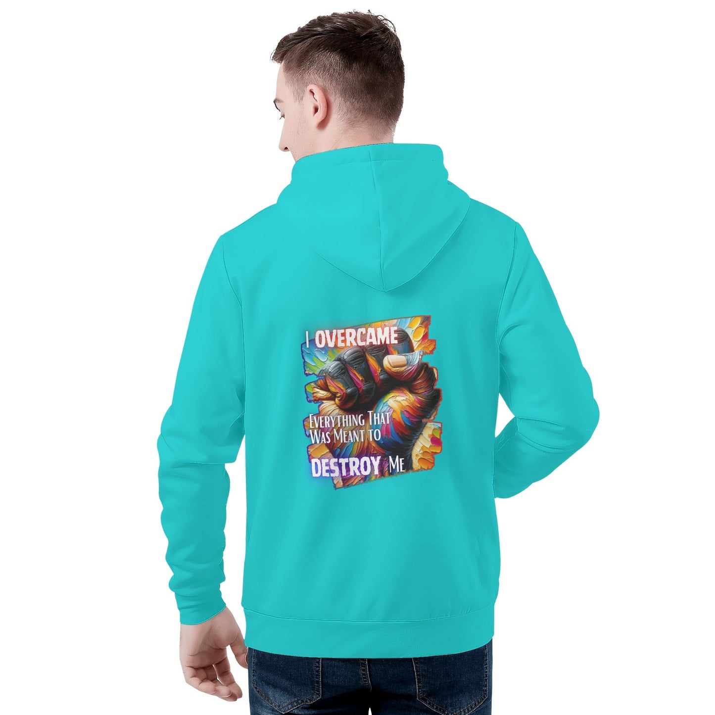 Mens All Over Print Warm Velvet Lined Hoodie I Overcame Everything That was Meant to Destroy Me