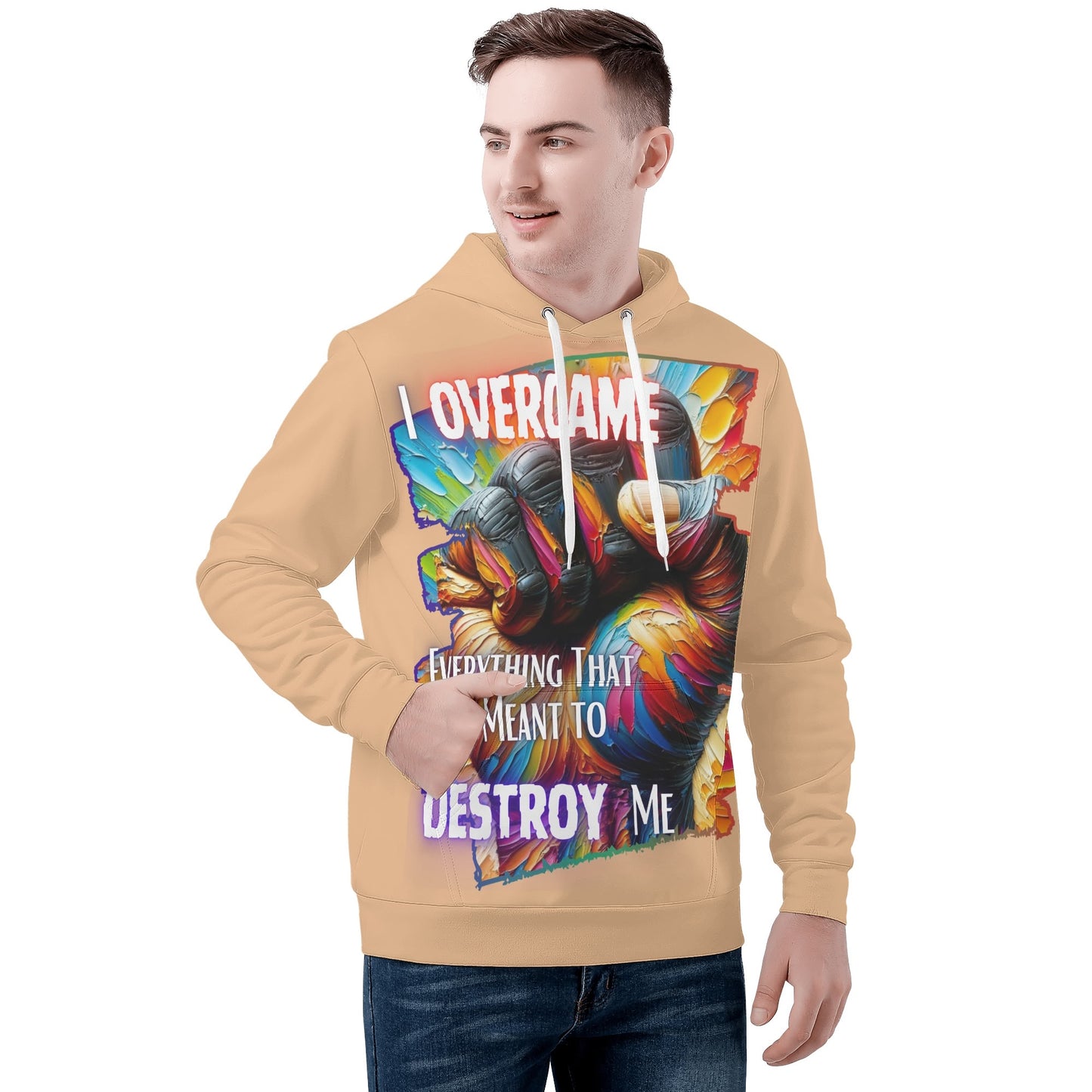 Mens All Over Print Warm Velvet Lined Hoodie I Overcame Everything That was Meant to Destroy Me