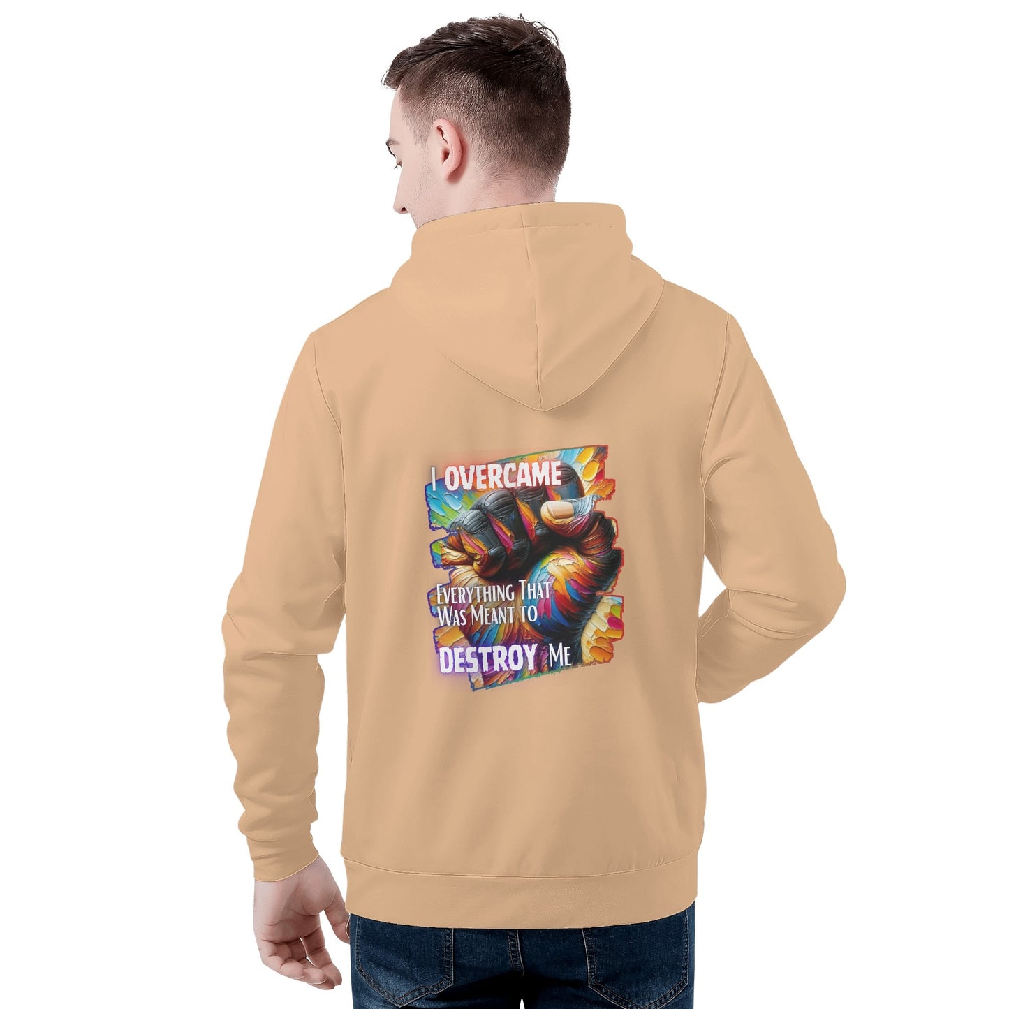 Mens All Over Print Warm Velvet Lined Hoodie I Overcame Everything That was Meant to Destroy Me