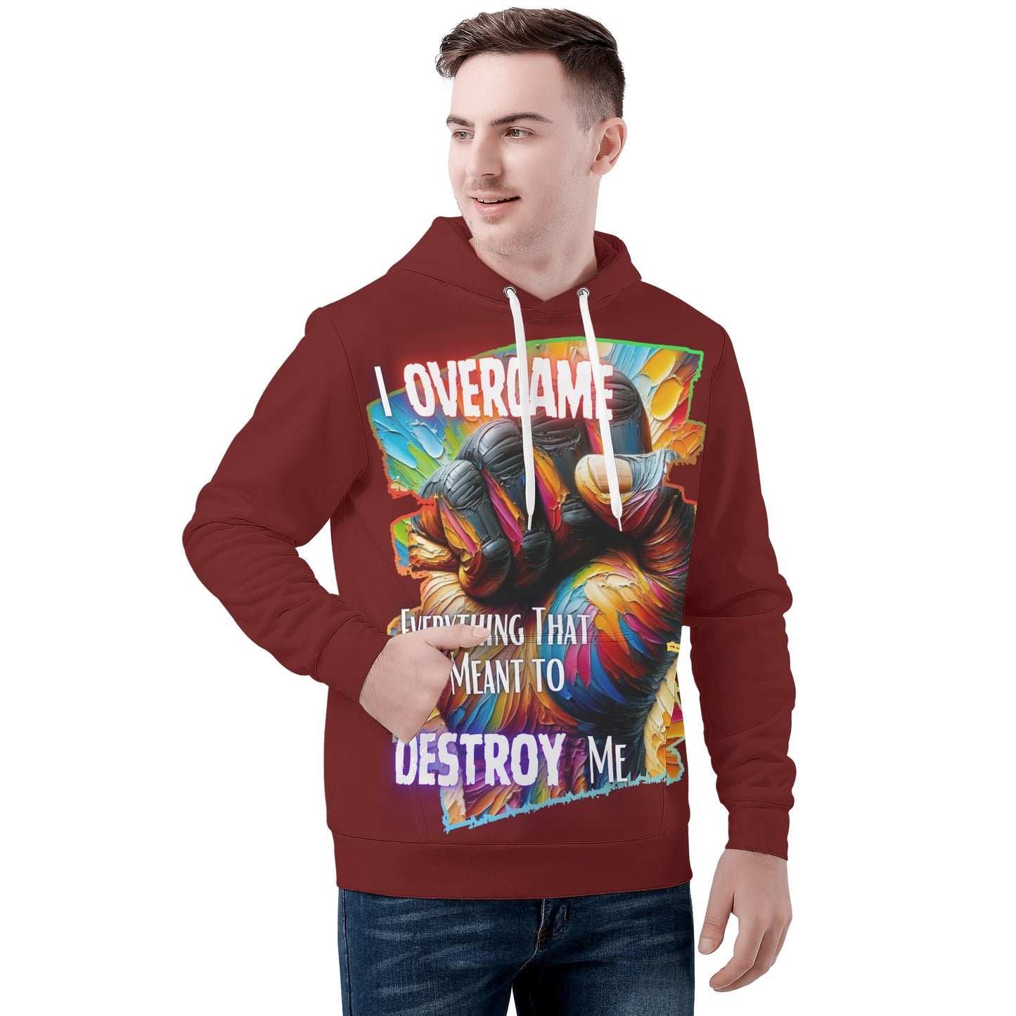 Mens All Over Print Warm Velvet Lined Hoodie I Overcame Everything That was Meant to Destroy Me