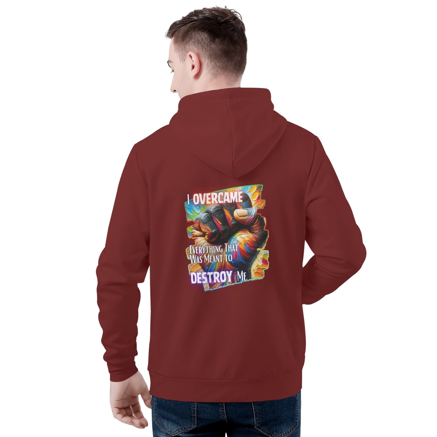 Mens All Over Print Warm Velvet Lined Hoodie I Overcame Everything That was Meant to Destroy Me