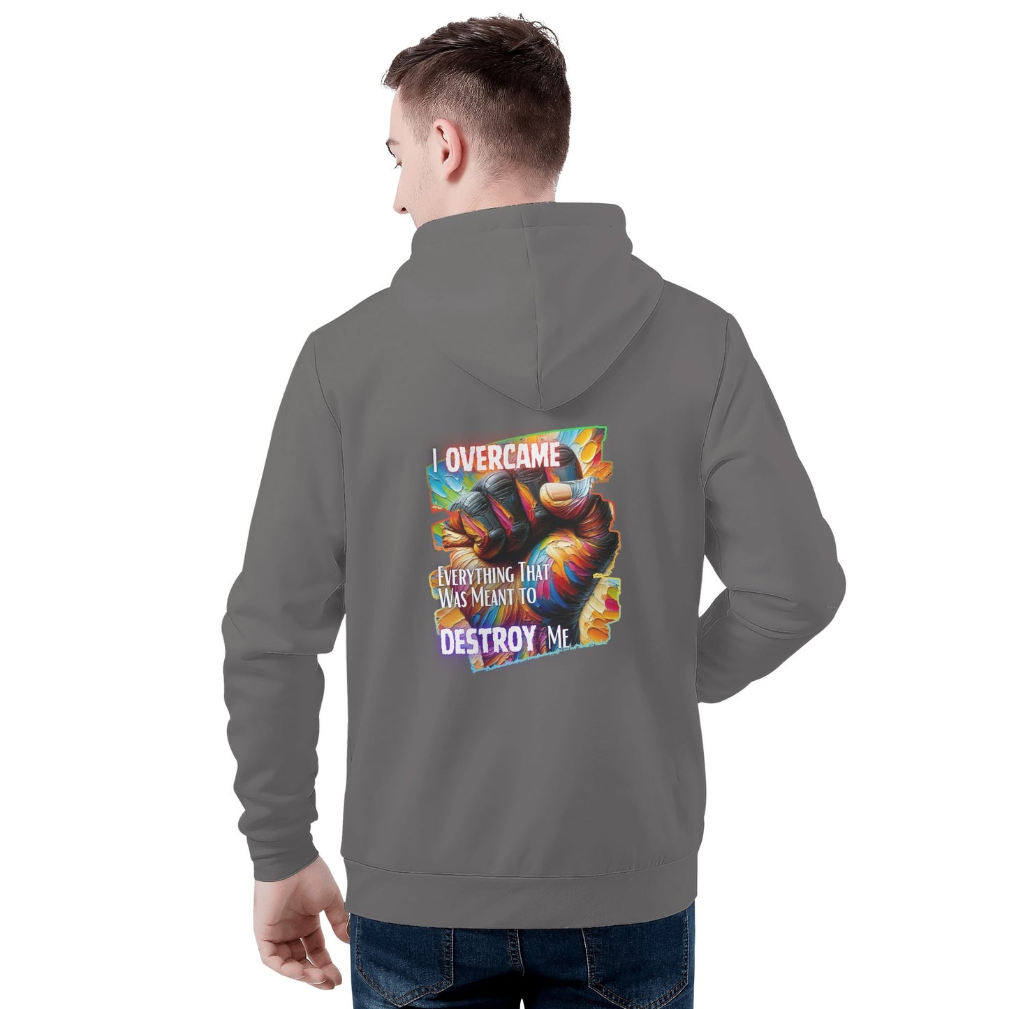 Mens All Over Print Warm Velvet Lined Hoodie I Overcame Everything That was Meant to Destroy Me