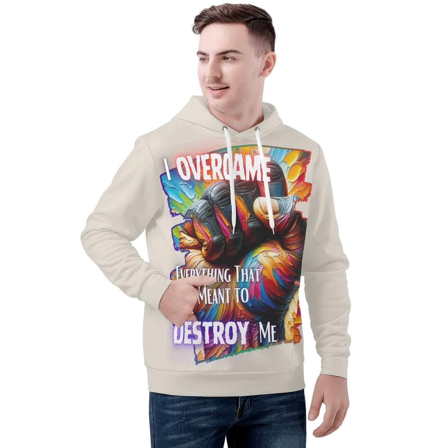 Mens All Over Print Warm Velvet Lined Hoodie I Overcame Everything That was Meant to Destroy Me