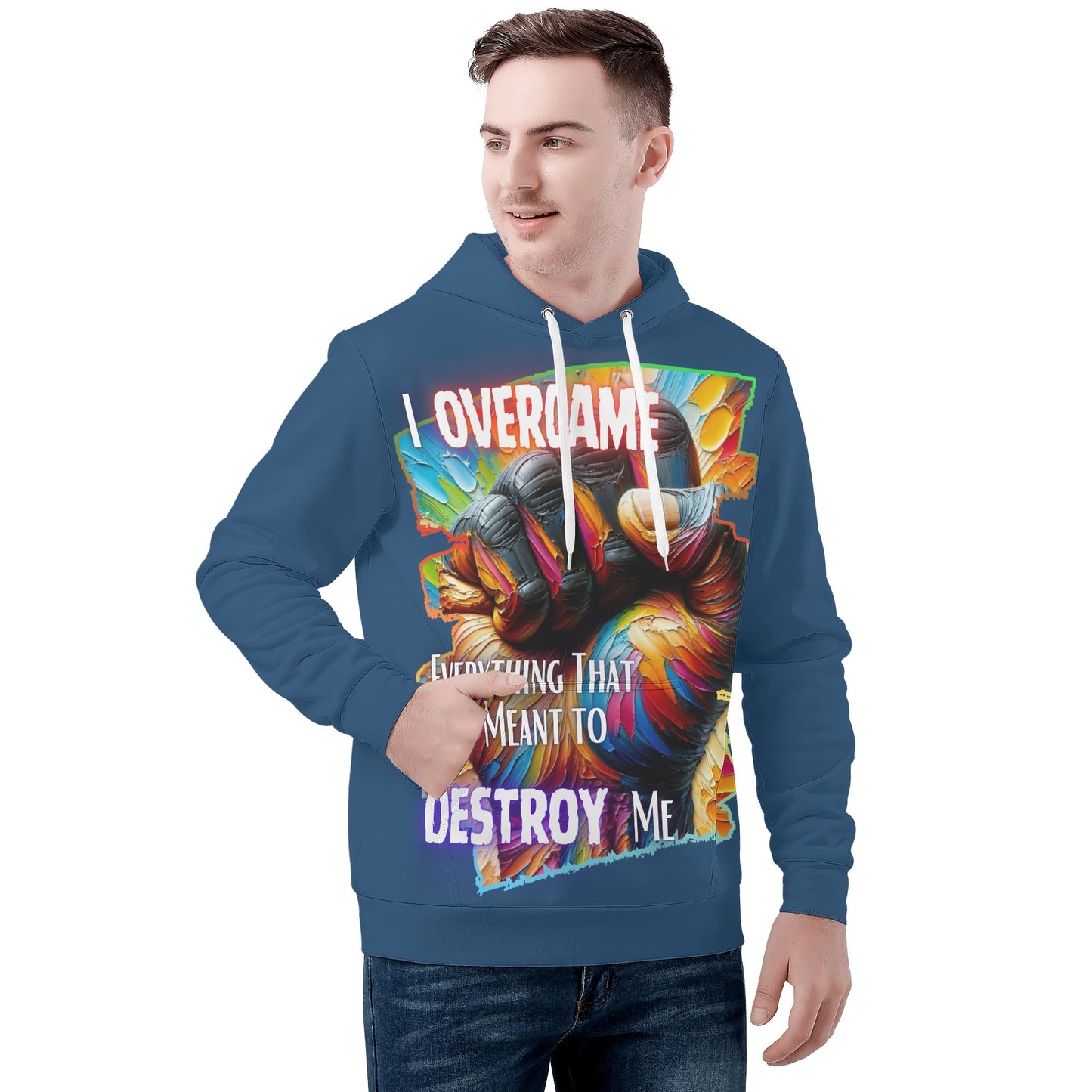 Mens All Over Print Warm Velvet Lined Hoodie I Overcame Everything That was Meant to Destroy Me