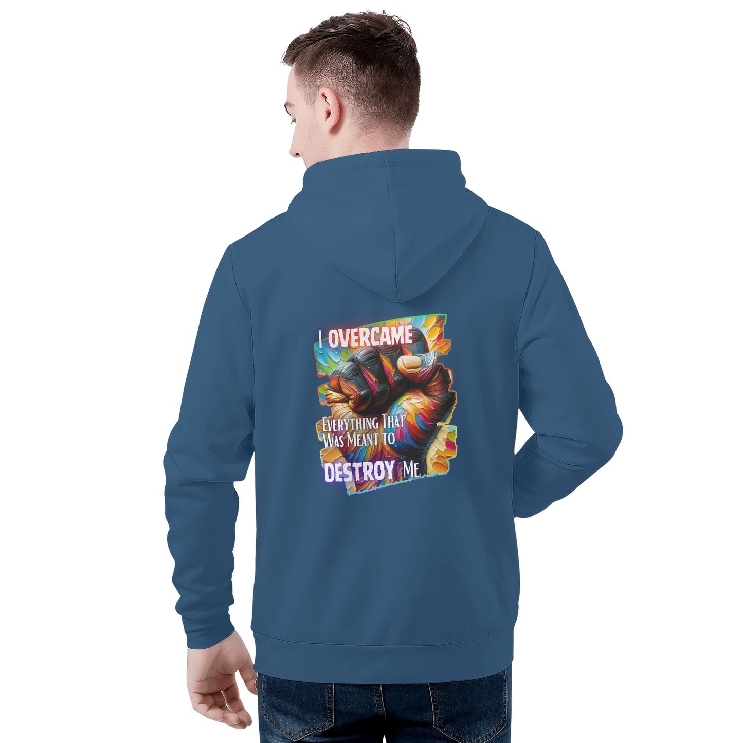 Mens All Over Print Warm Velvet Lined Hoodie I Overcame Everything That was Meant to Destroy Me