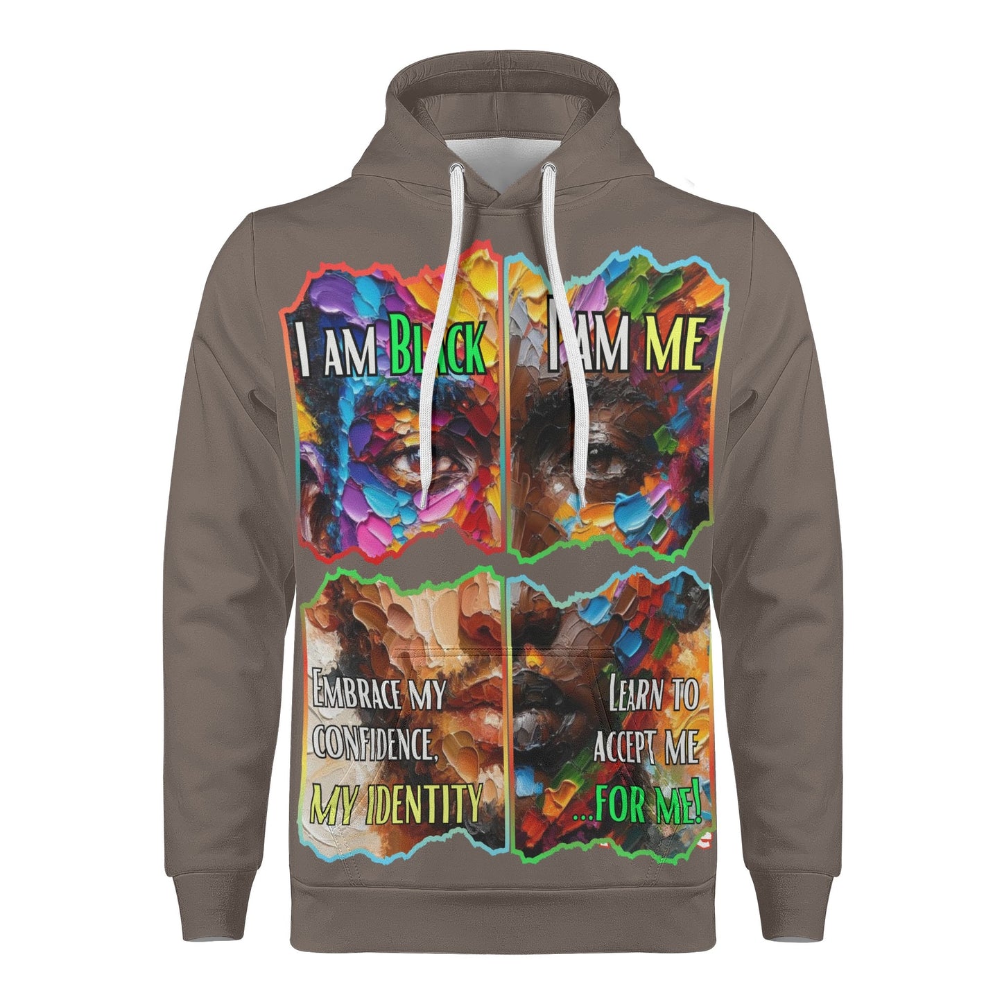 Mens All Over Print Warm Velvet Lined Hoodie I Am Black, I Am Me...